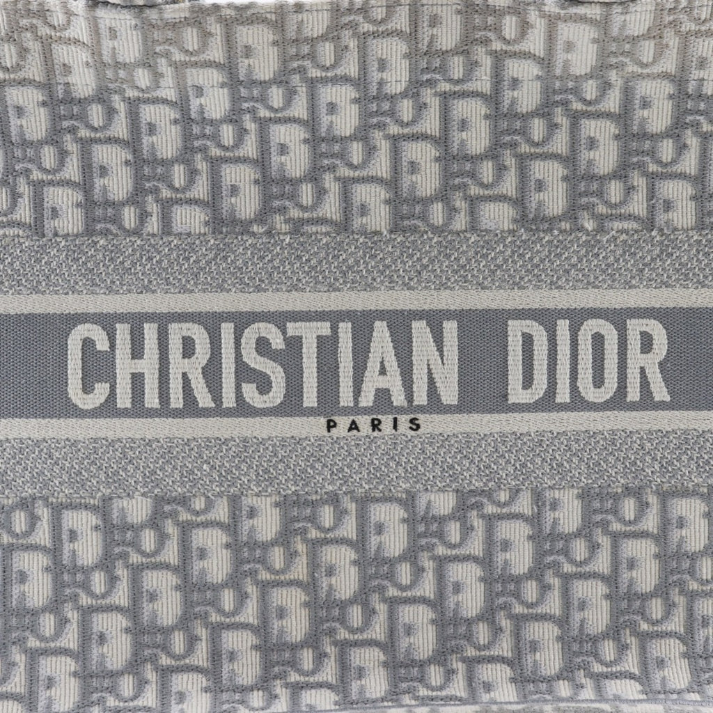CRD Dior Book Tote Medium Bag, Oblique Embroidery, Cotton, Made in Italy, Light Gray, A4 Size, Open, Women's