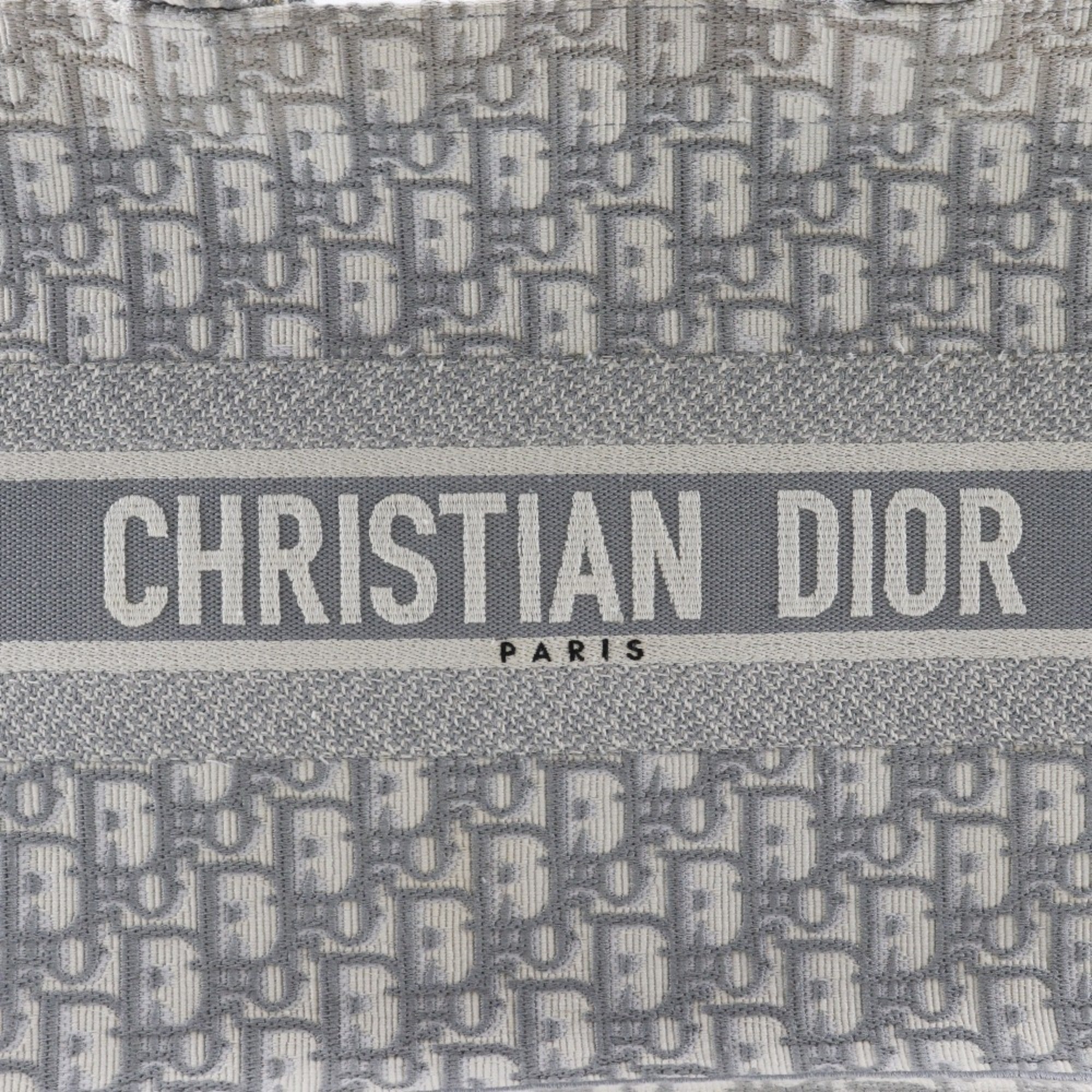 CRD Dior Book Tote Medium Bag, Oblique Embroidery, Cotton, Made in Italy, Light Gray, A4 Size, Open, Women's