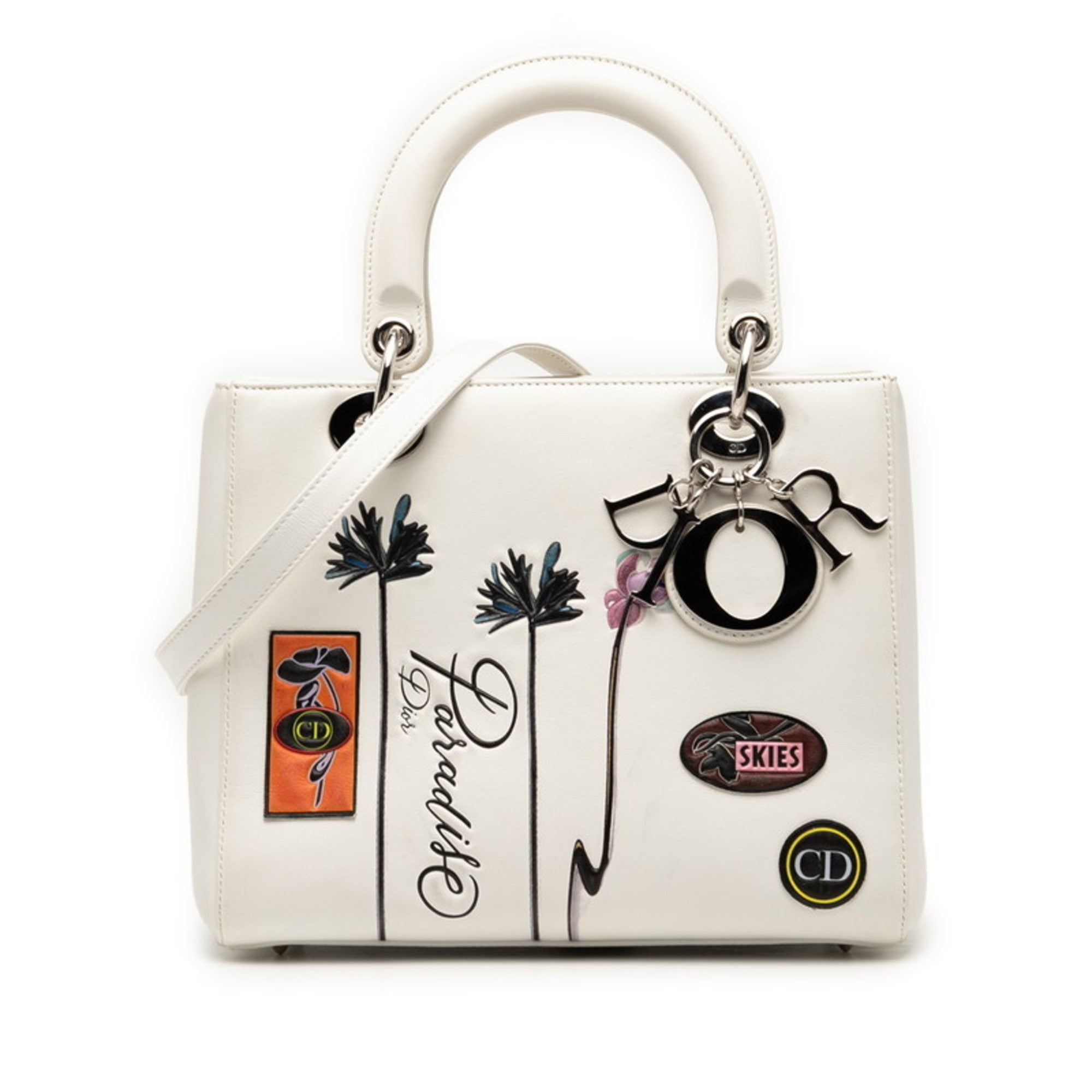CRD Dior Dior Paradise Lady Handbag/Shoulder Bag, 2-Way, White/Multicolor Leather, Women's,