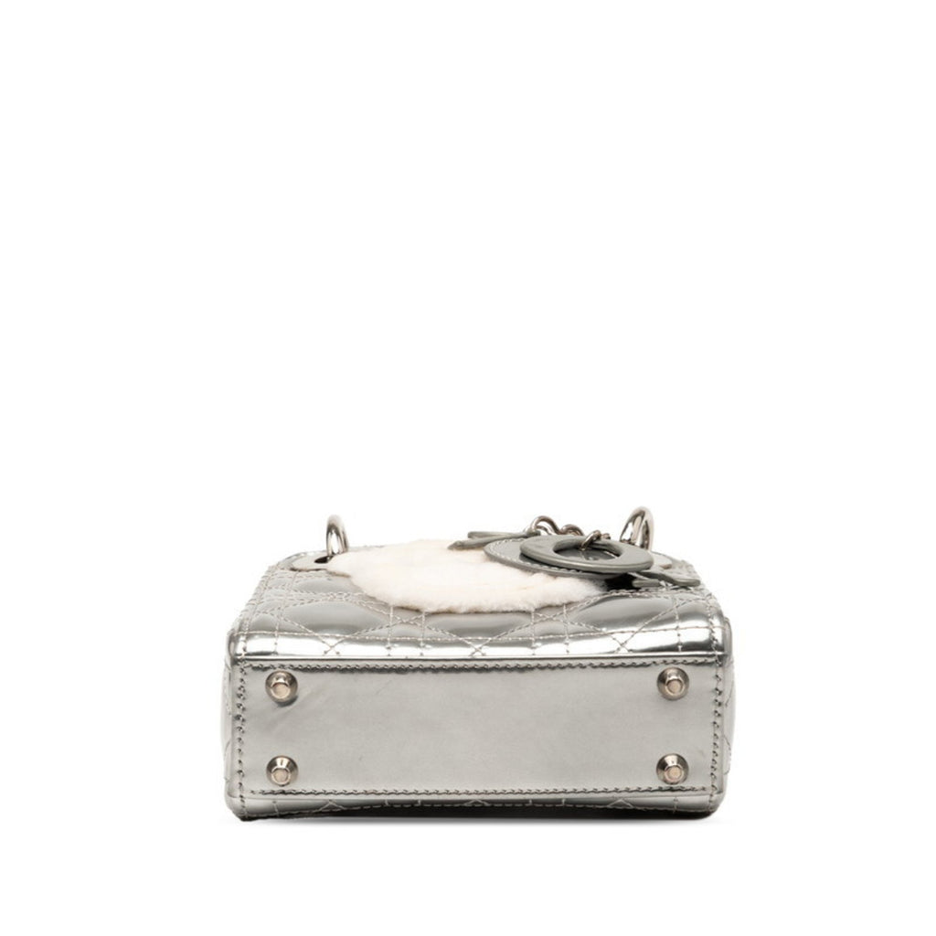 CRD Dior Dior Cannage, Baby Dior, Lady Nano handbag/shoulder bag, 2-way, silver patent leather and fur, women's
