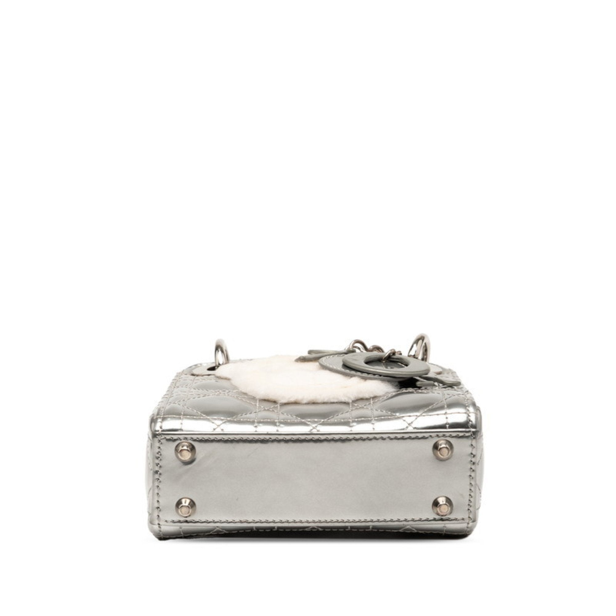 CRD Dior Dior Cannage, Baby Dior, Lady Nano handbag/shoulder bag, 2-way, silver patent leather and fur, women's