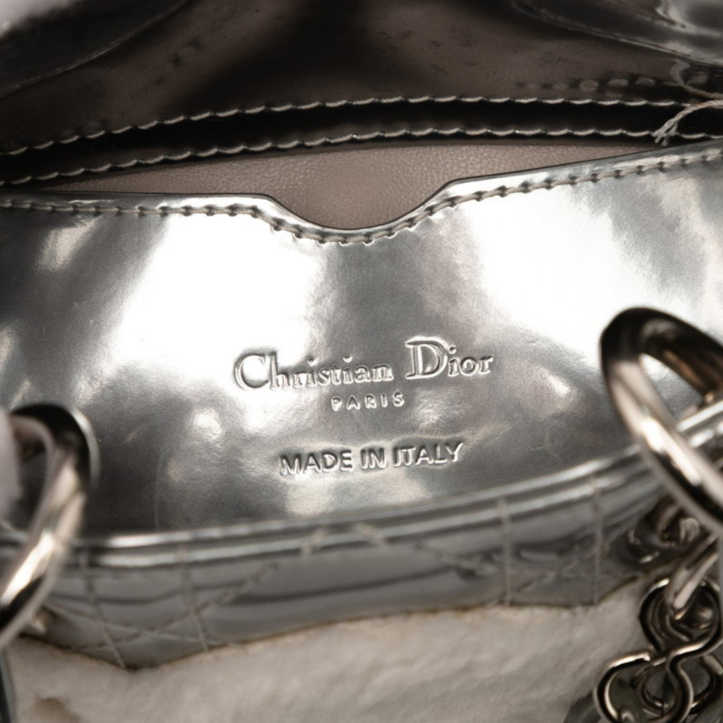CRD Dior Dior Cannage, Baby Dior, Lady Nano handbag/shoulder bag, 2-way, silver patent leather and fur, women's