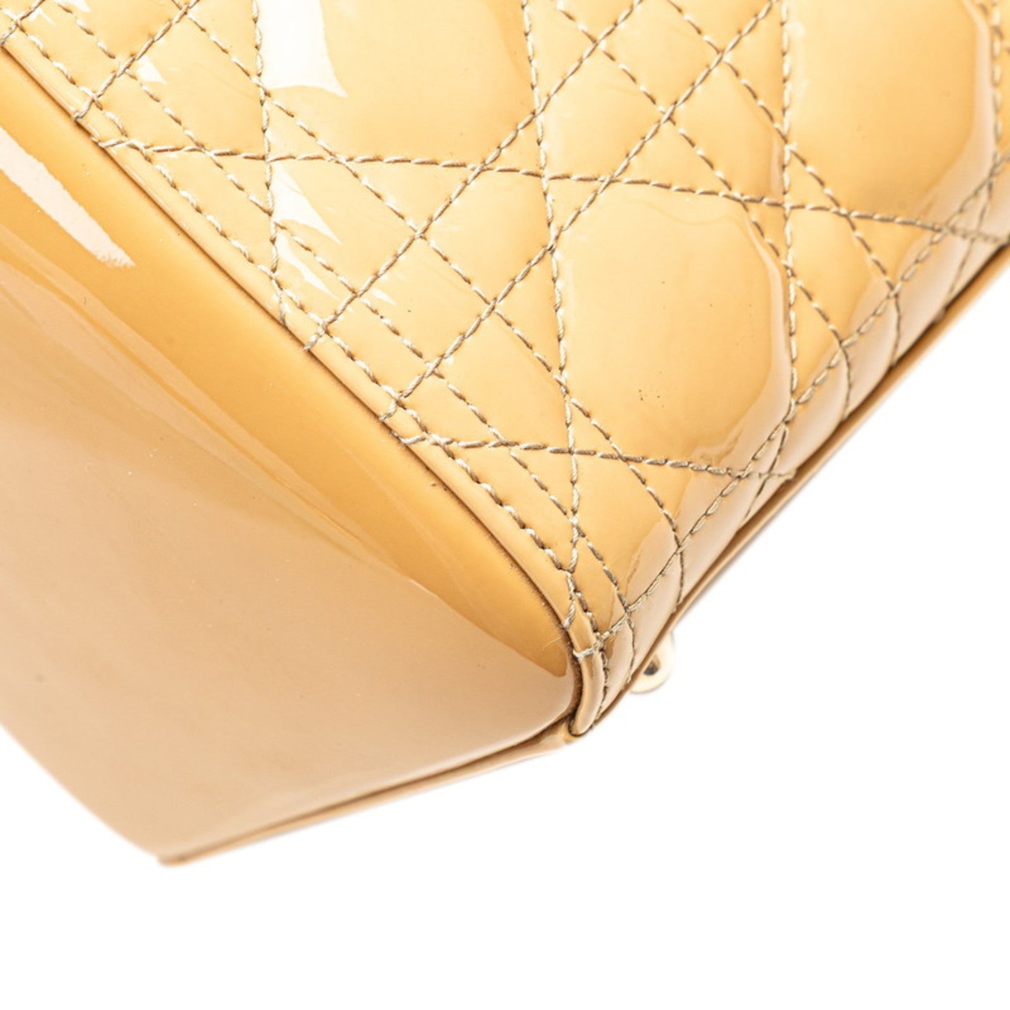 CRD Dior Dior Cannage Lady Large Handbag/Shoulder Bag, 2-Way, Beige Patent Leather, Women's,