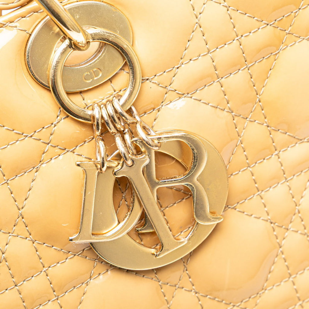 CRD Dior Dior Cannage Lady Large Handbag/Shoulder Bag, 2-Way, Beige Patent Leather, Women's,