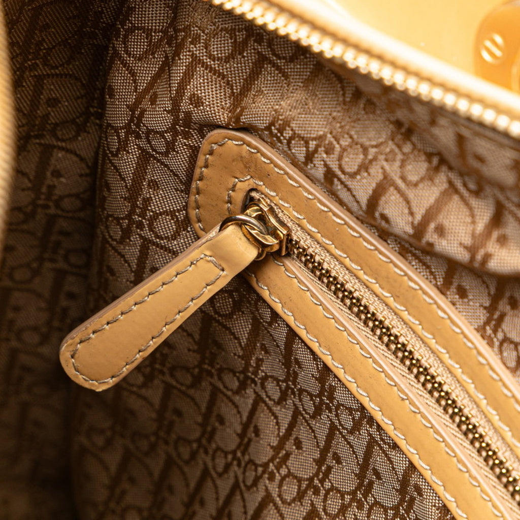 CRD Dior Dior Cannage Lady Large Handbag/Shoulder Bag, 2-Way, Beige Patent Leather, Women's,