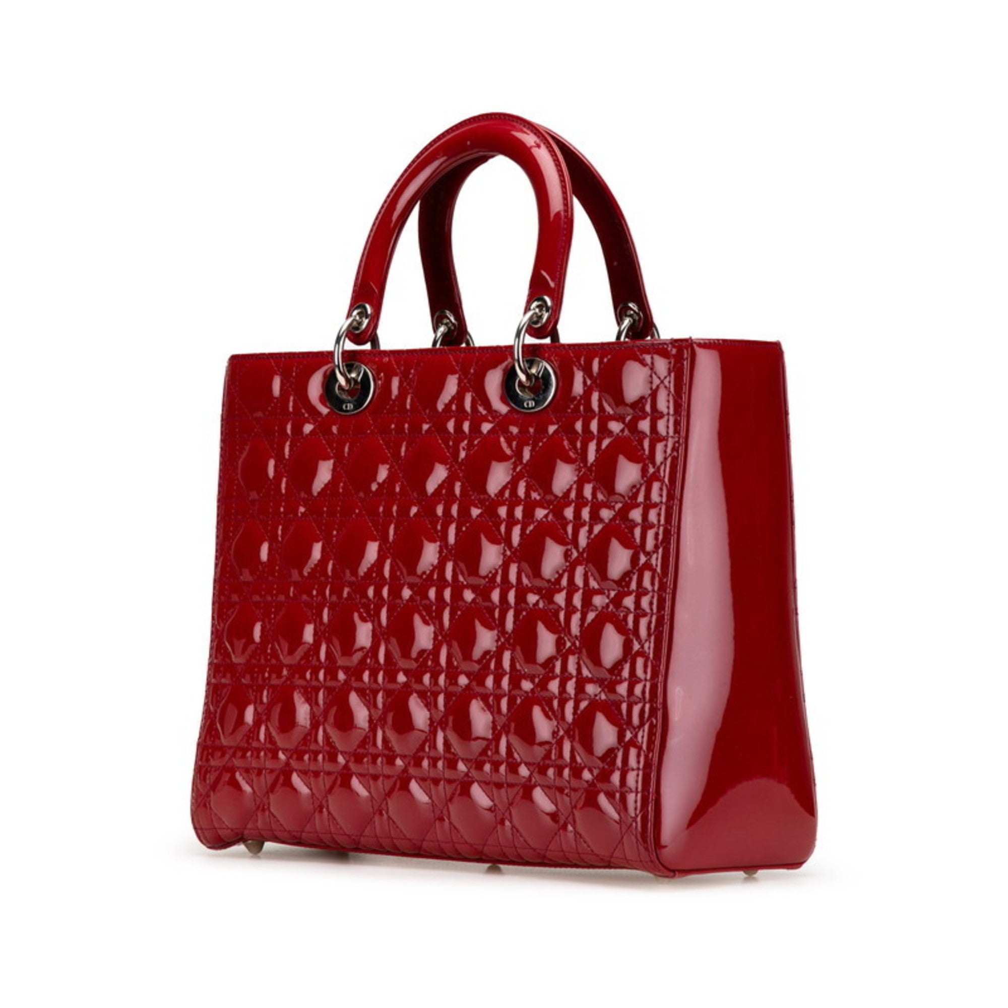 CRD Dior Dior Cannage Lady Large Handbag/Shoulder Bag, 2-Way, Red Patent Leather, Women's,