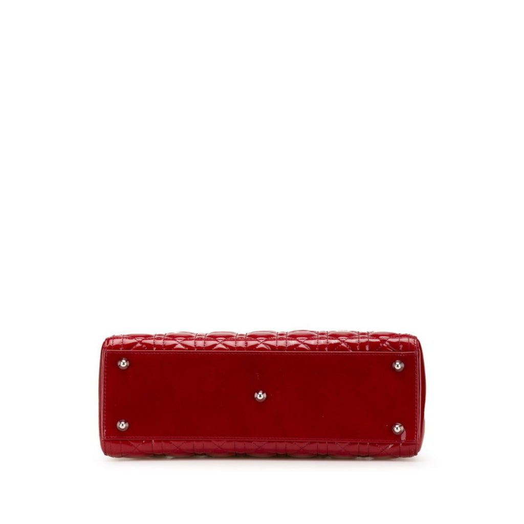CRD Dior Dior Cannage Lady Large Handbag/Shoulder Bag, 2-Way, Red Patent Leather, Women's,