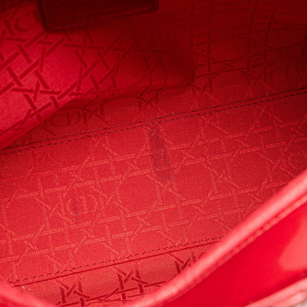 CRD Dior Dior Cannage Lady Large Handbag/Shoulder Bag, 2-Way, Red Patent Leather, Women's,