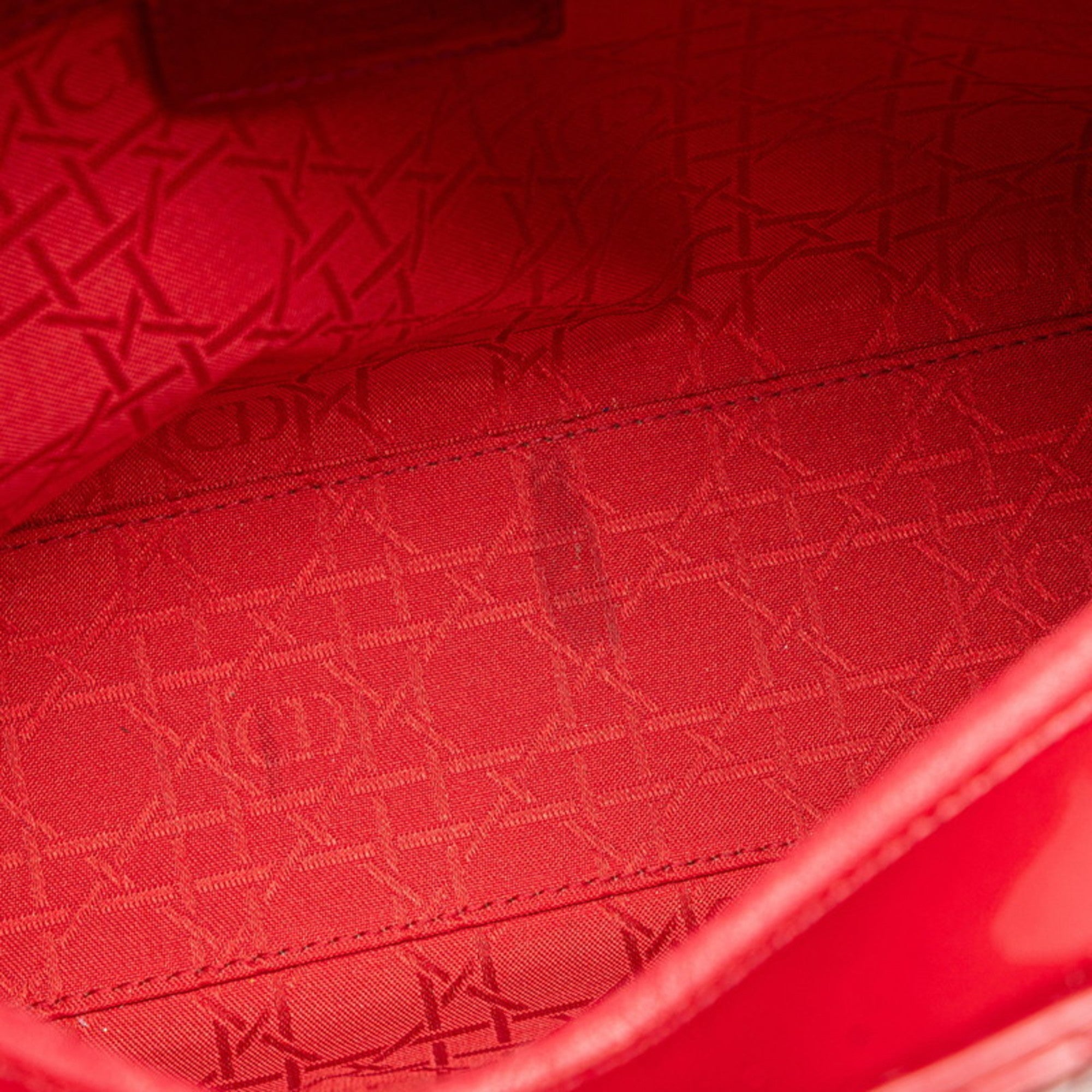 CRD Dior Dior Cannage Lady Large Handbag/Shoulder Bag, 2-Way, Red Patent Leather, Women's,