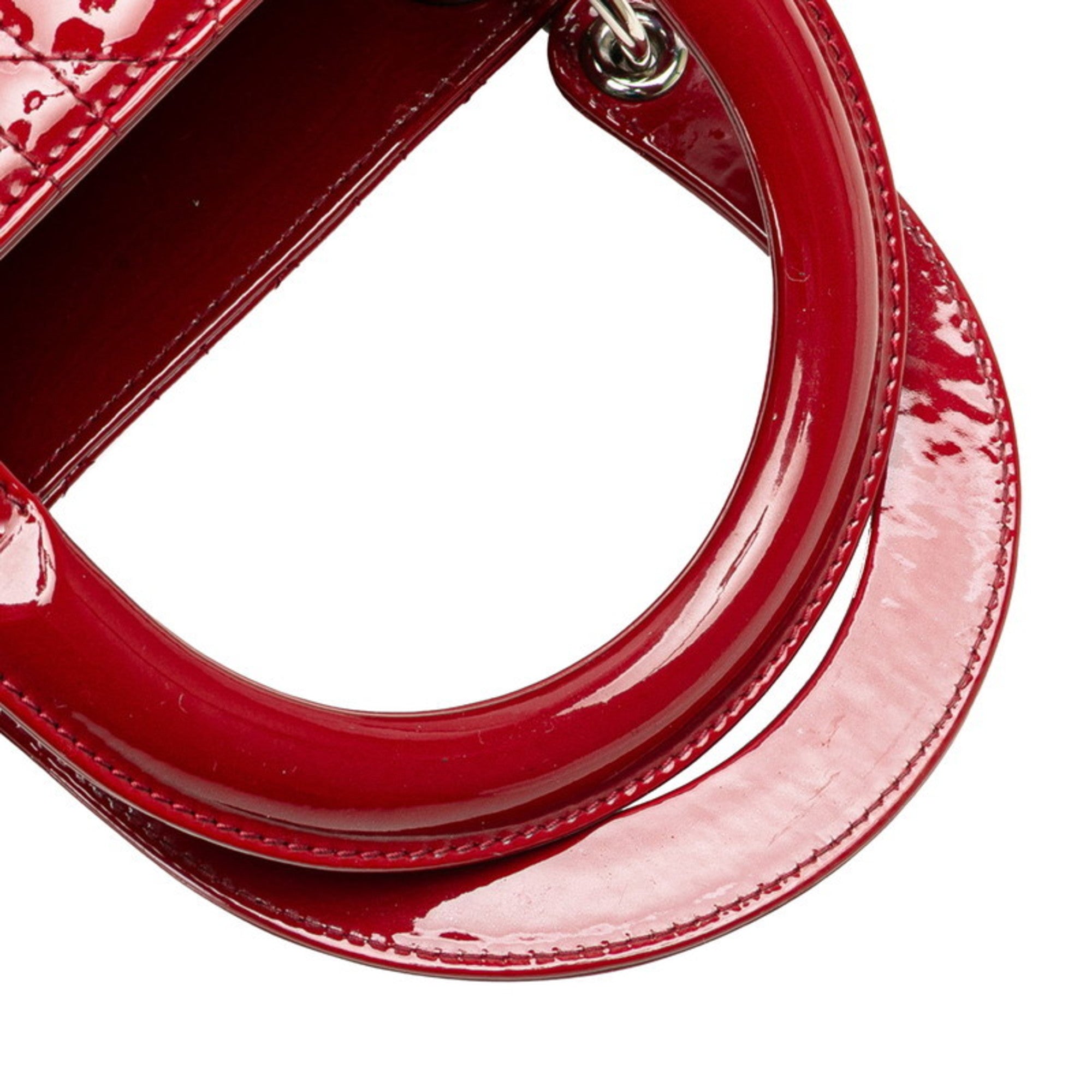 CRD Dior Dior Cannage Lady Large Handbag/Shoulder Bag, 2-Way, Red Patent Leather, Women's,