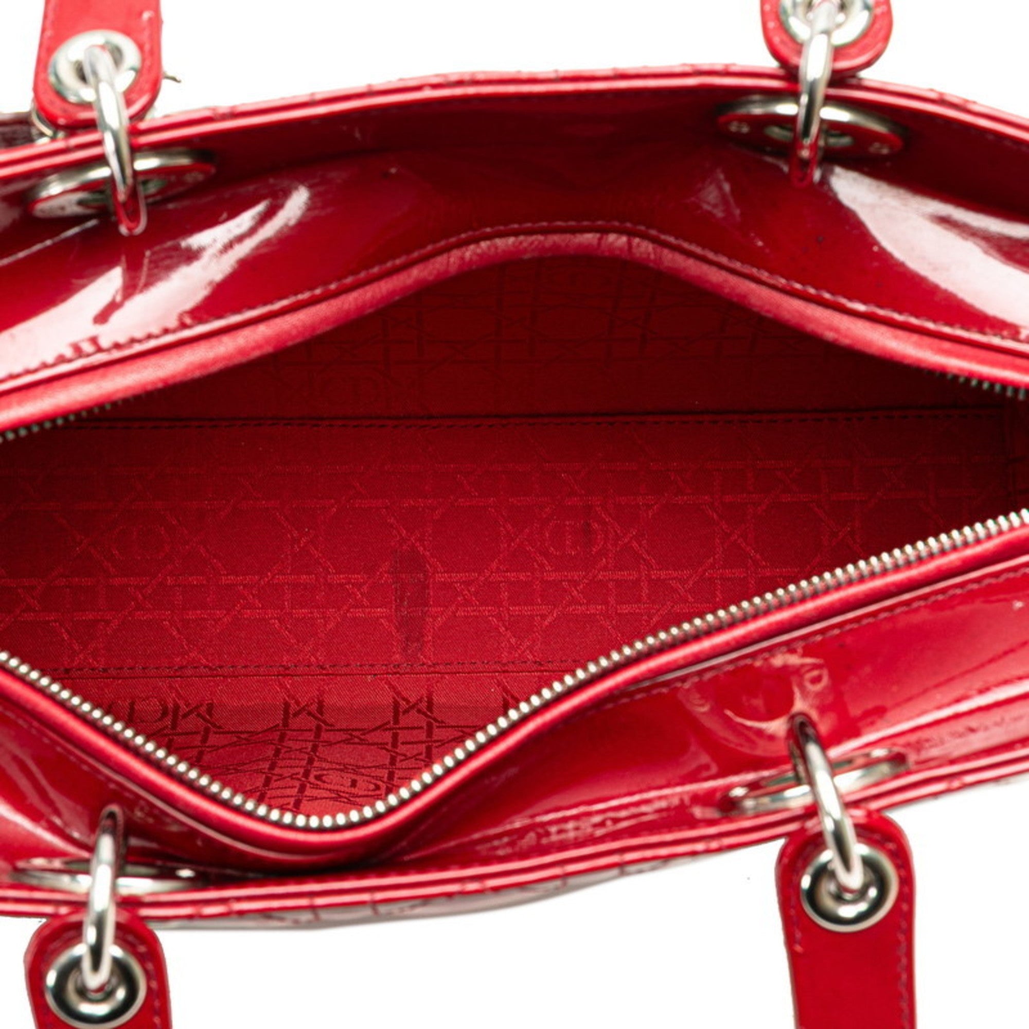 CRD Dior Dior Cannage Lady Large Handbag/Shoulder Bag, 2-Way, Red Patent Leather, Women's,