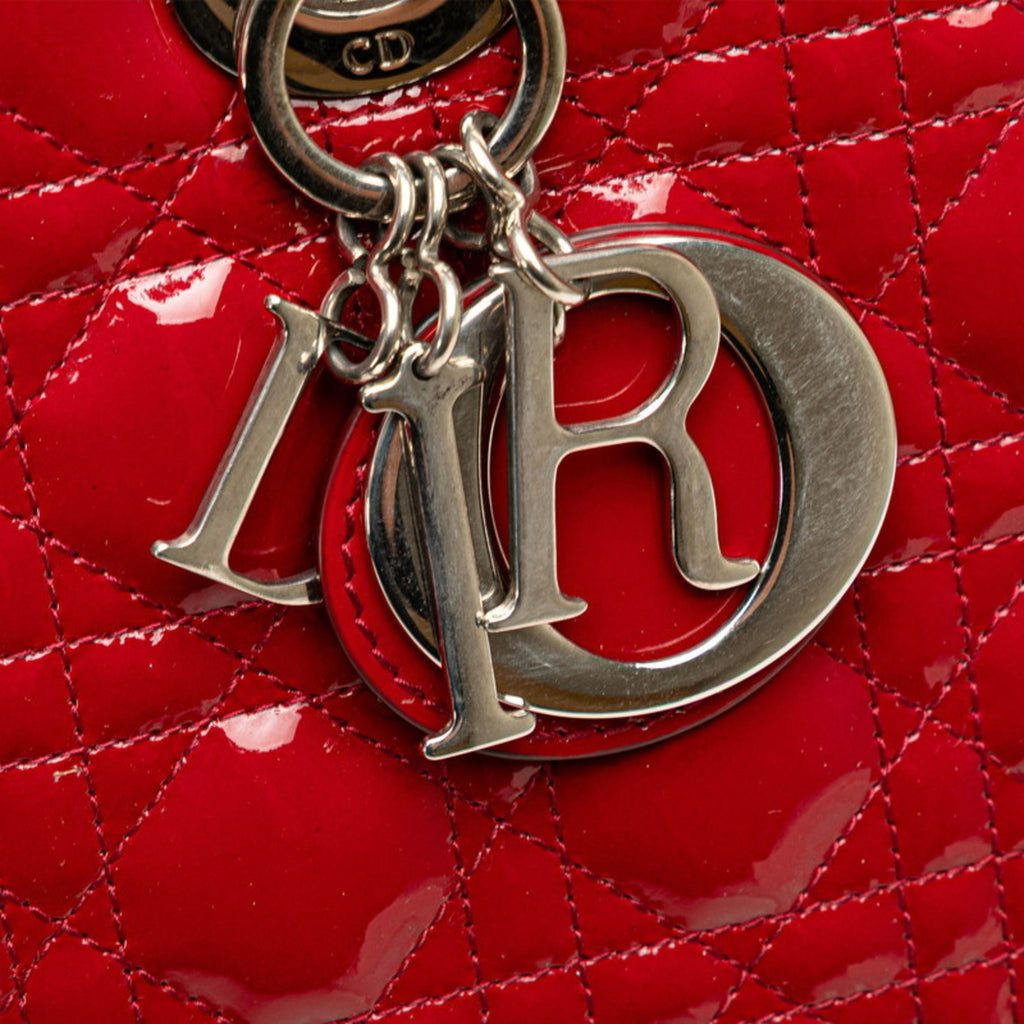 CRD Dior Dior Cannage Lady Large Handbag/Shoulder Bag, 2-Way, Red Patent Leather, Women's,