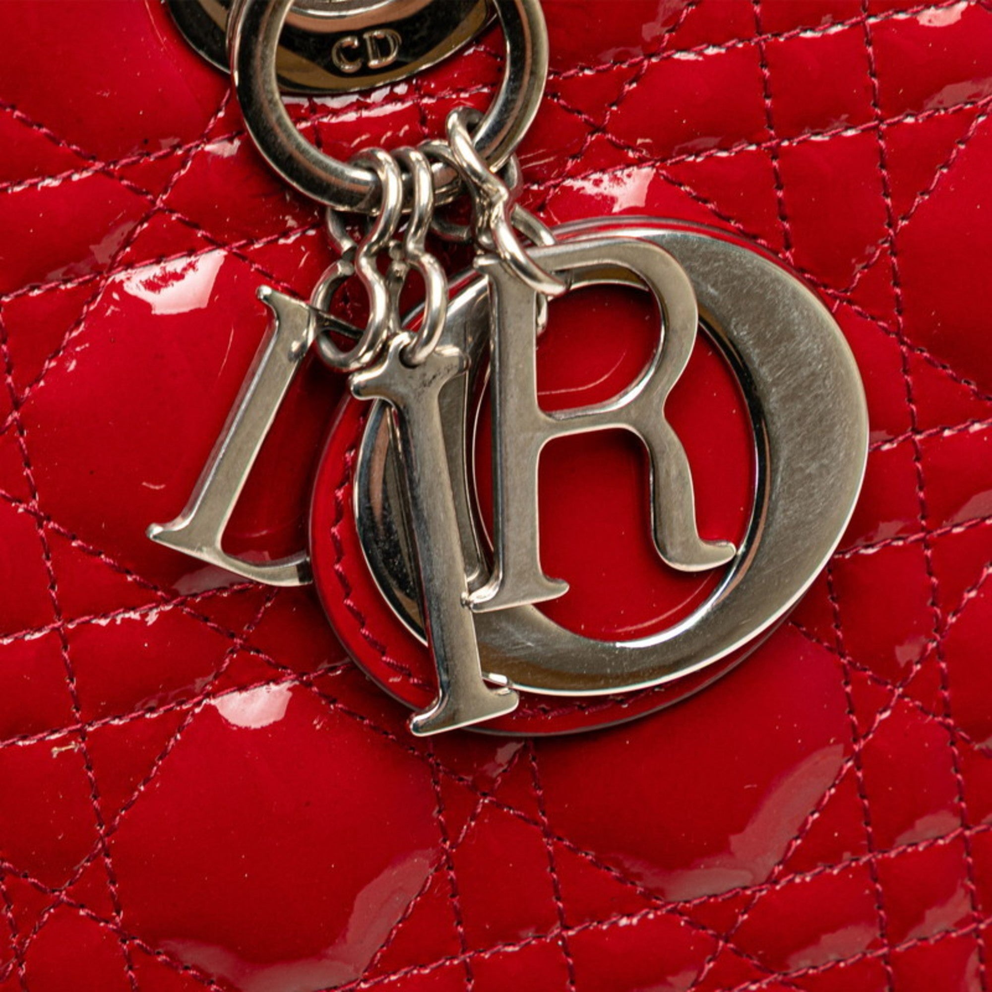 CRD Dior Dior Cannage Lady Large Handbag/Shoulder Bag, 2-Way, Red Patent Leather, Women's,