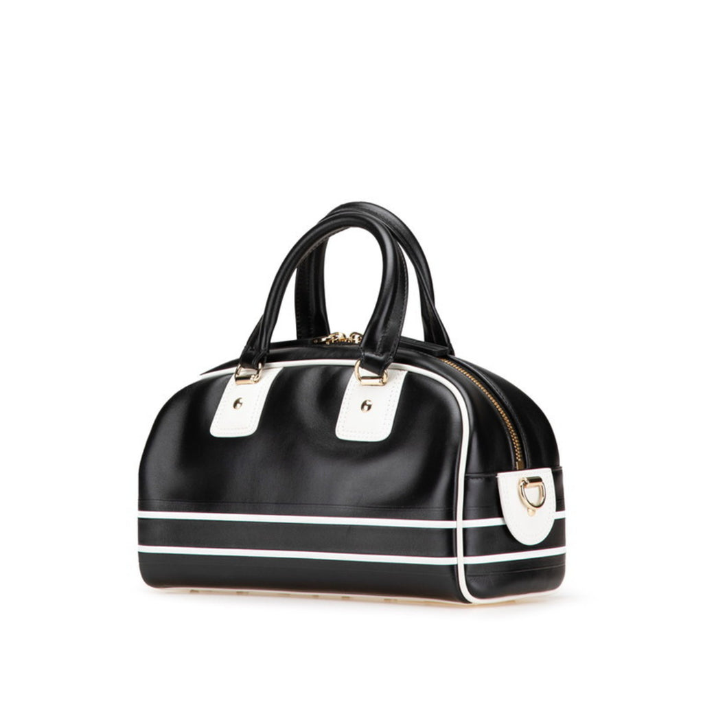 CRD Dior Dior Vibe Bowling Bag, Handbag/Shoulder 2-Way, Black/White Leather, Women's