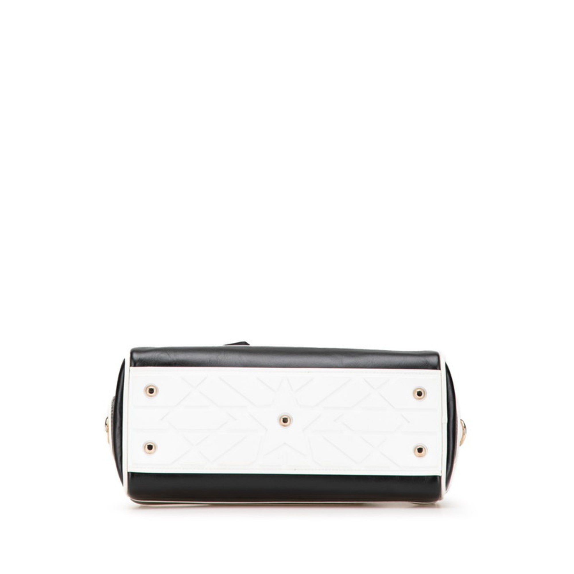 CRD Dior Dior Vibe Bowling Bag, Handbag/Shoulder 2-Way, Black/White Leather, Women's