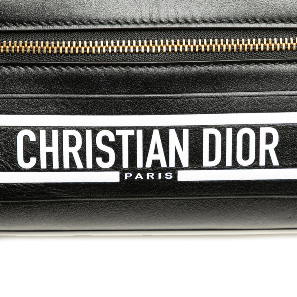 CRD Dior Dior Vibe Bowling Bag, Handbag/Shoulder 2-Way, Black/White Leather, Women's