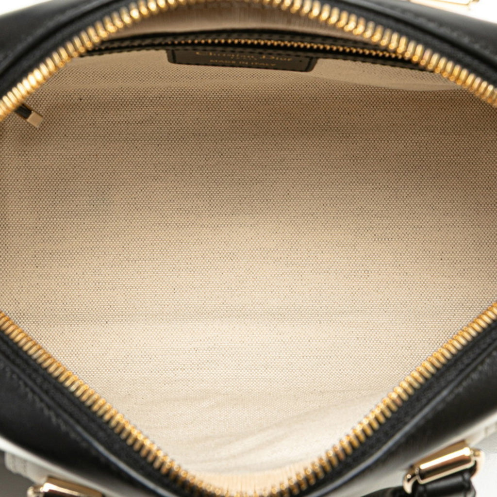 CRD Dior Dior Vibe Bowling Bag, Handbag/Shoulder 2-Way, Black/White Leather, Women's