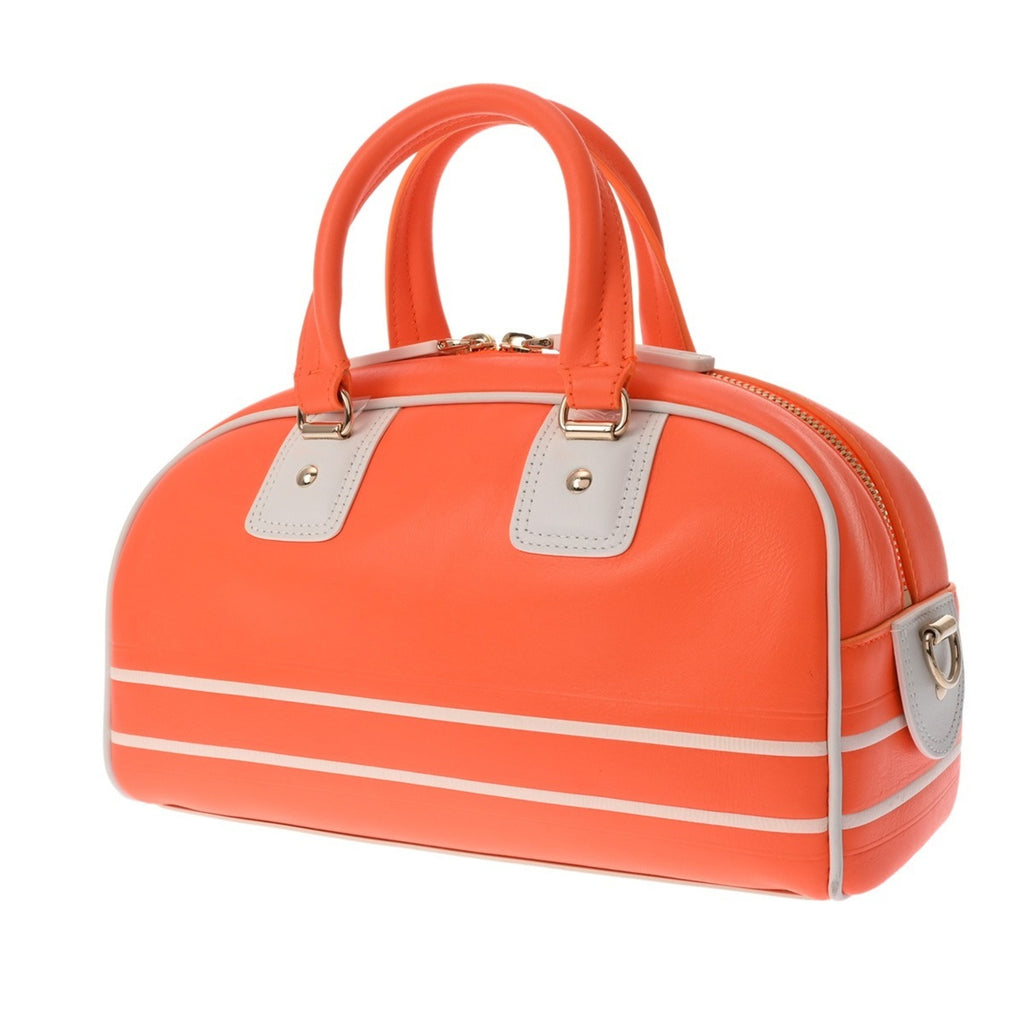 CRD DIOR Vibe Small Bowling Bag in Orange/White, Italian Leather Handbag for Women