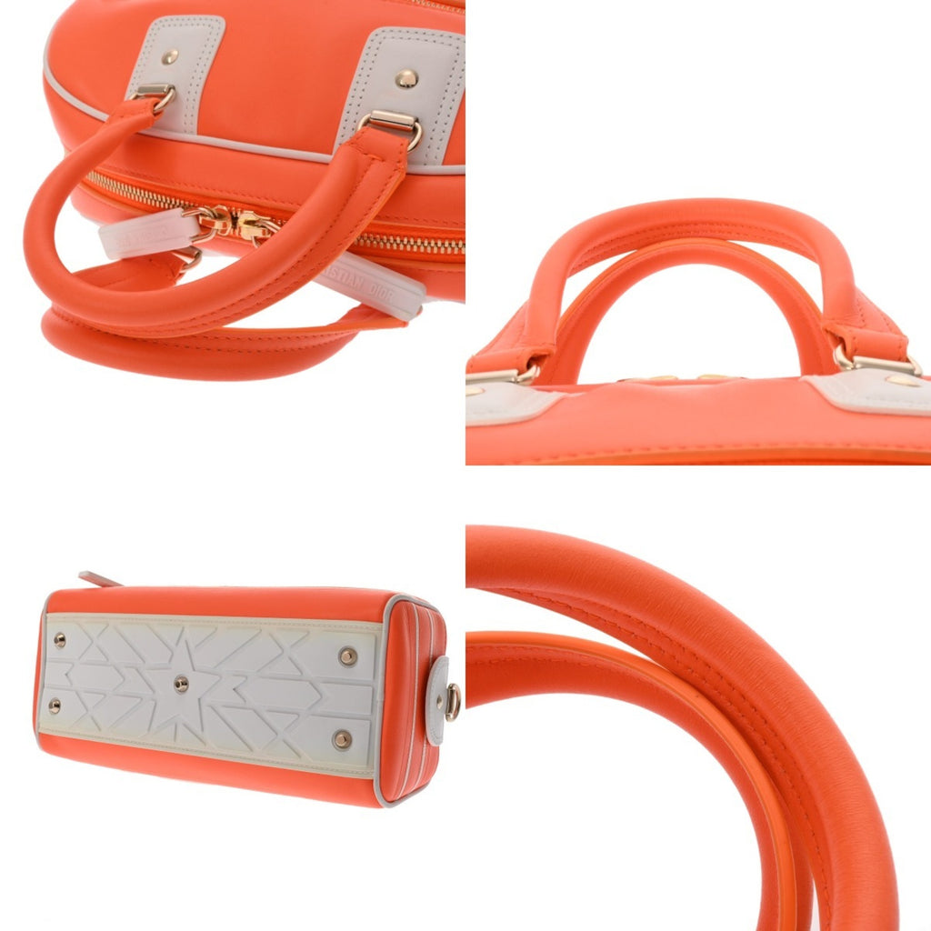 CRD DIOR Vibe Small Bowling Bag in Orange/White, Italian Leather Handbag for Women