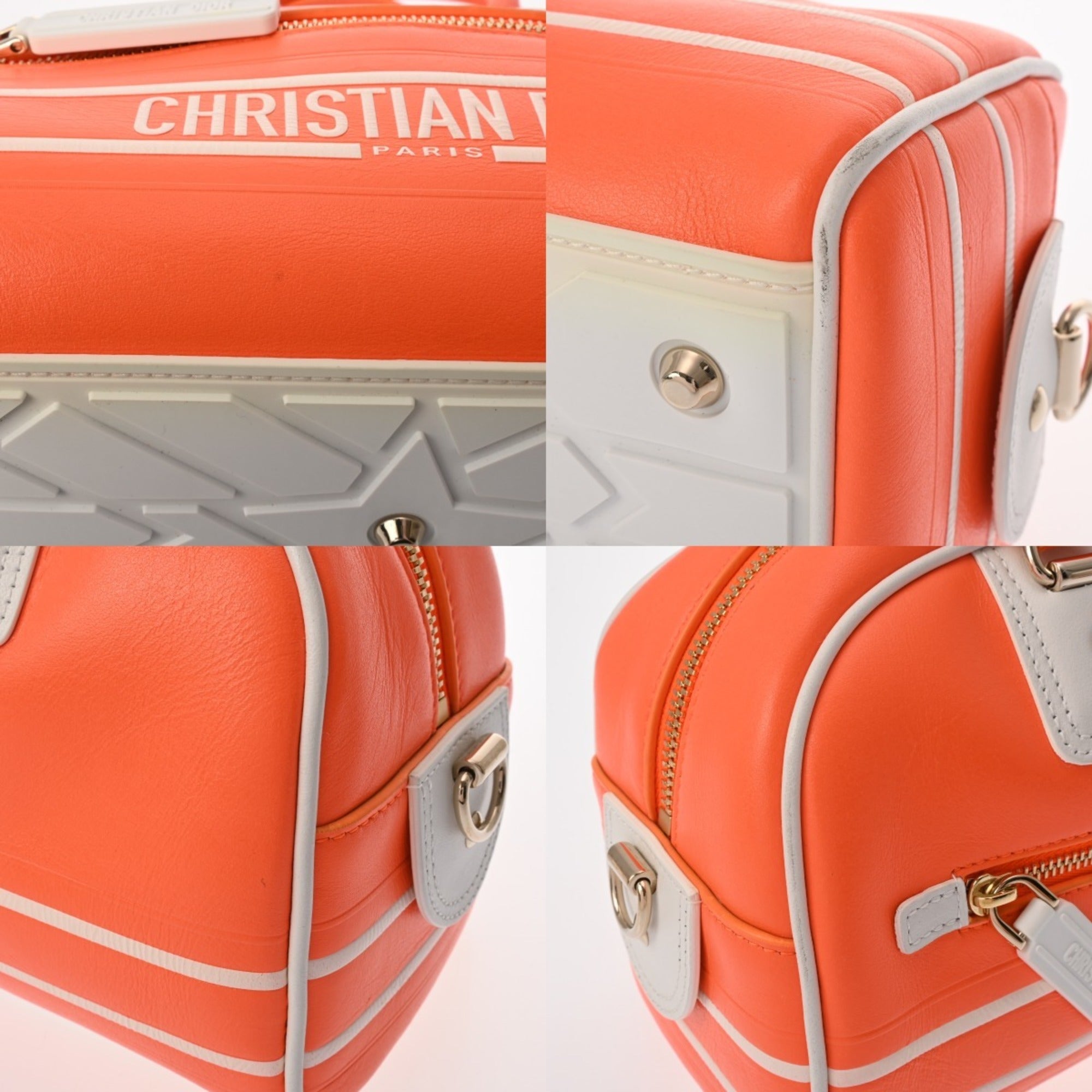 CRD DIOR Vibe Small Bowling Bag in Orange/White, Italian Leather Handbag for Women