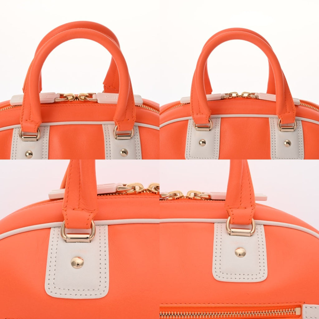 CRD DIOR Vibe Small Bowling Bag in Orange/White, Italian Leather Handbag for Women