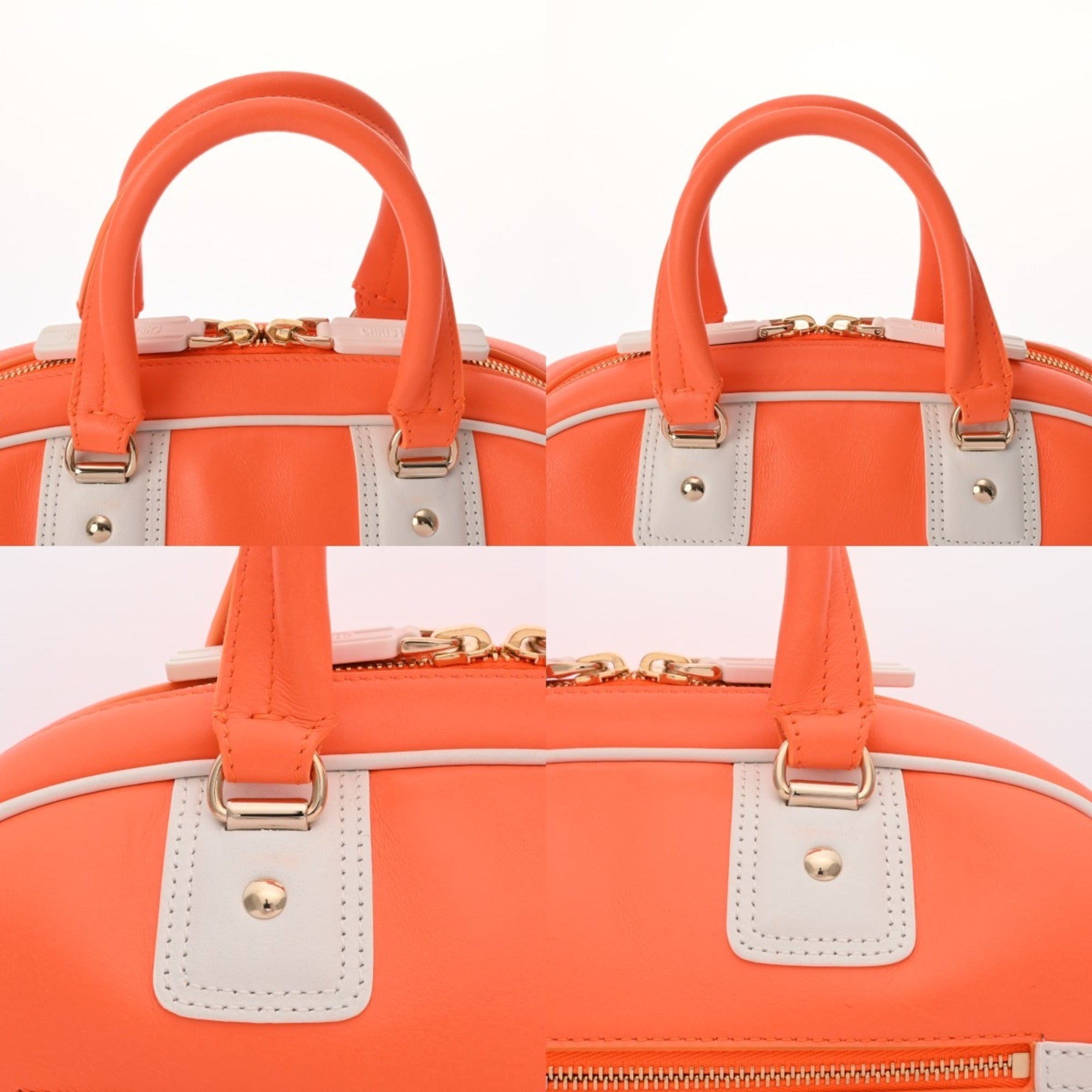 CRD DIOR Vibe Small Bowling Bag in Orange/White, Italian Leather Handbag for Women