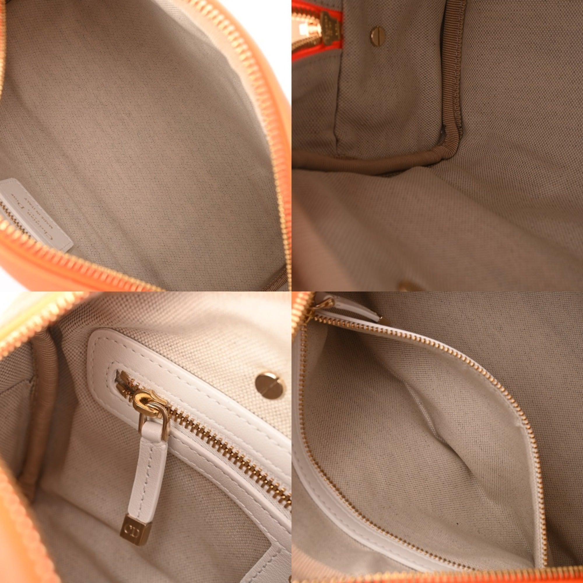 CRD DIOR Vibe Small Bowling Bag in Orange/White, Italian Leather Handbag for Women