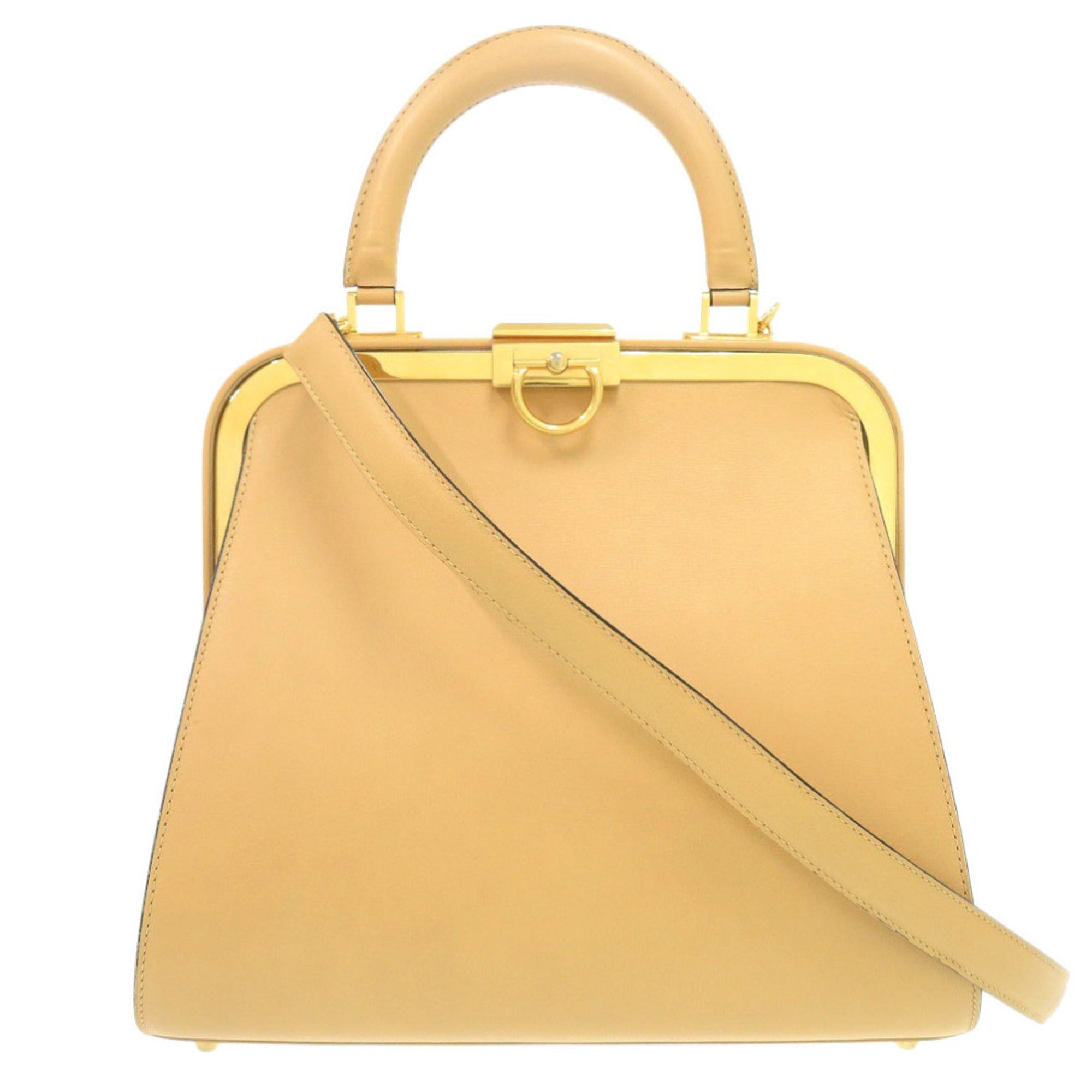 CRD Dior Vintage Leather Beige Shoulder Bag with Gold Hardware and Clasp Closure, 0697