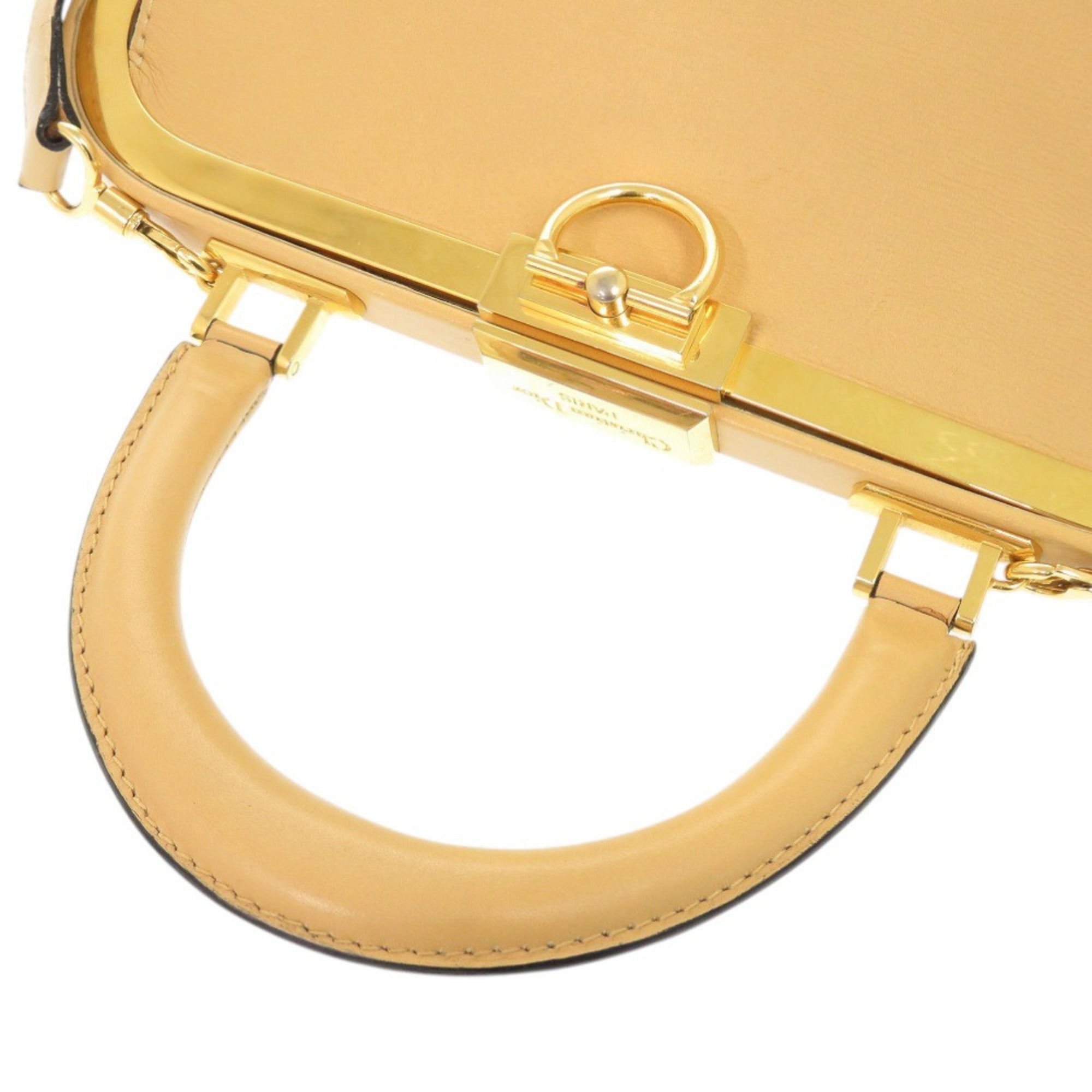CRD Dior Vintage Leather Beige Shoulder Bag with Gold Hardware and Clasp Closure, 0697