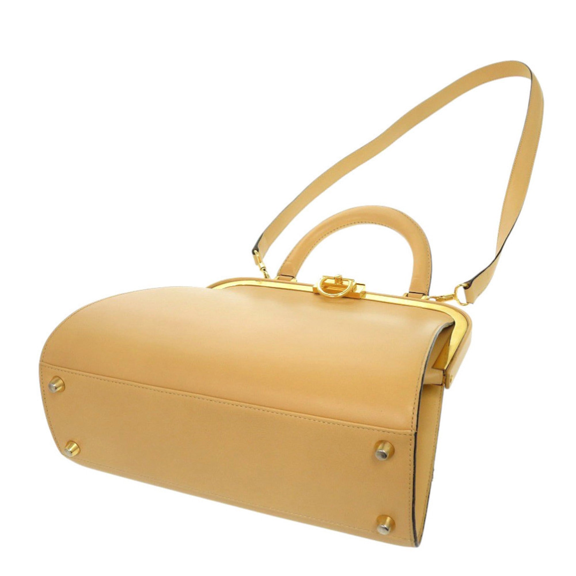 CRD Dior Vintage Leather Beige Shoulder Bag with Gold Hardware and Clasp Closure, 0697
