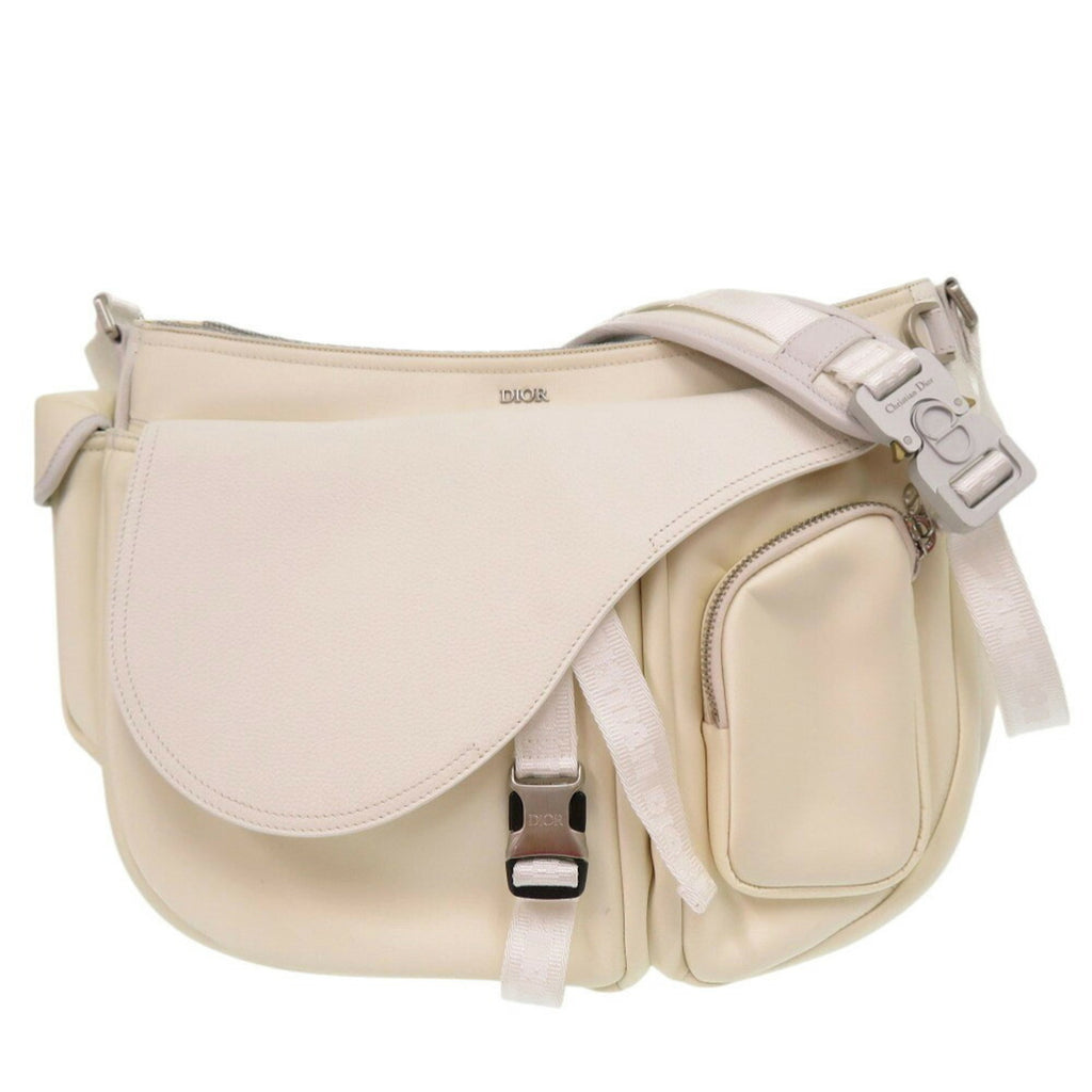 CRD Dior x Sacai Saddle Soft Bag 1ADHO029USG Leather Nylon White Shoulder 1579Christian Men's