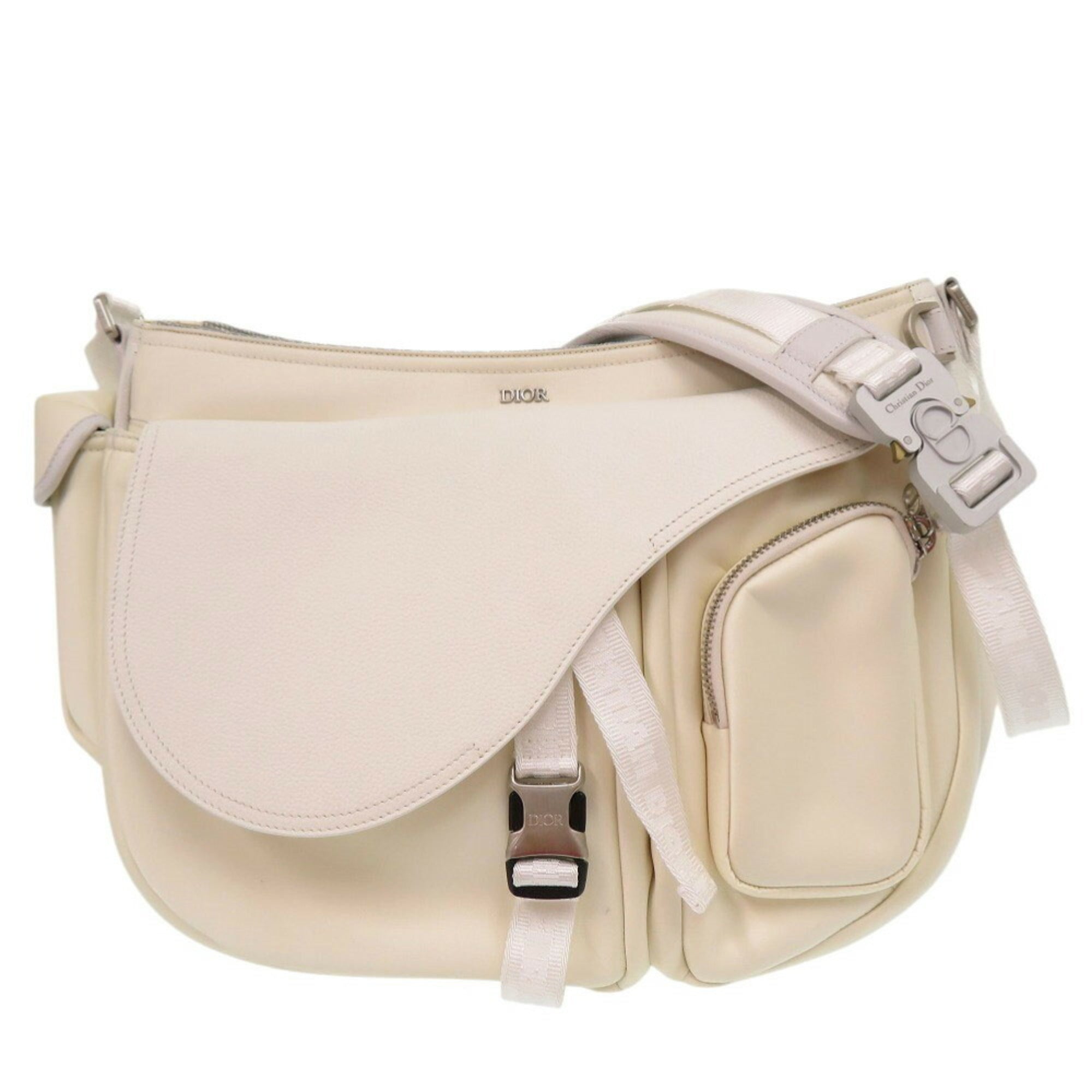 CRD Dior x Sacai Saddle Soft Bag 1ADHO029USG Leather Nylon White Shoulder 1579Christian Men's