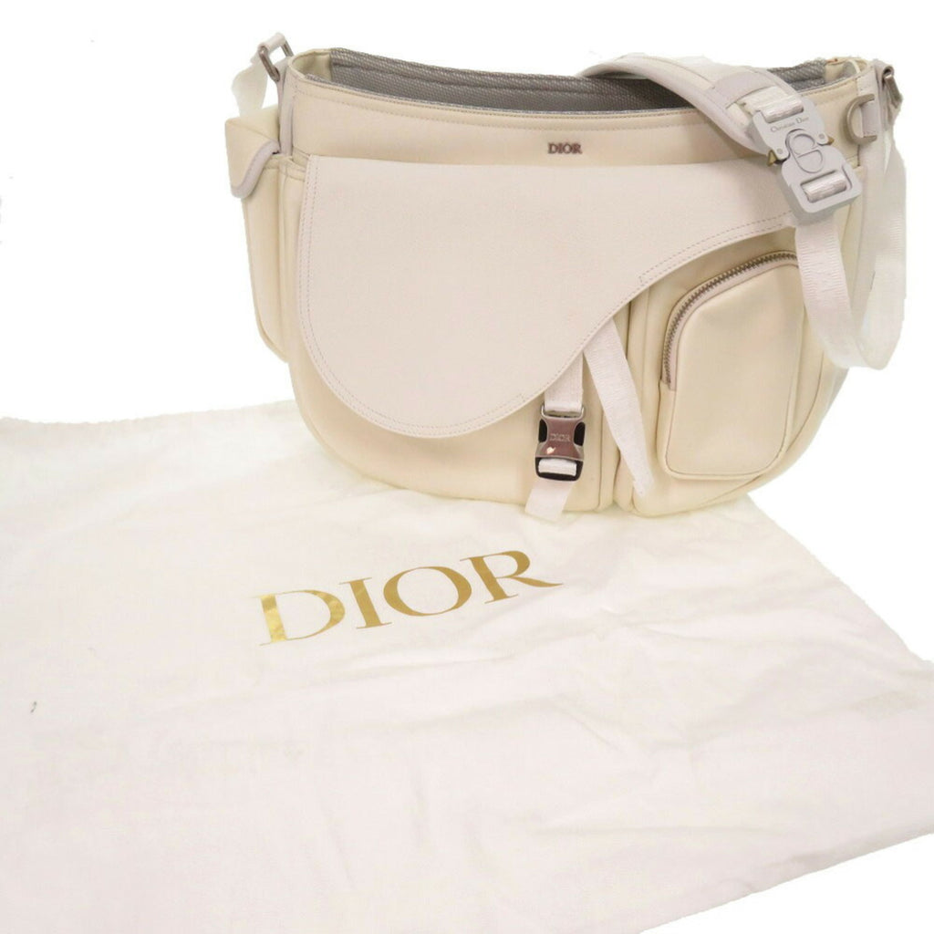 CRD Dior x Sacai Saddle Soft Bag 1ADHO029USG Leather Nylon White Shoulder 1579Christian Men's