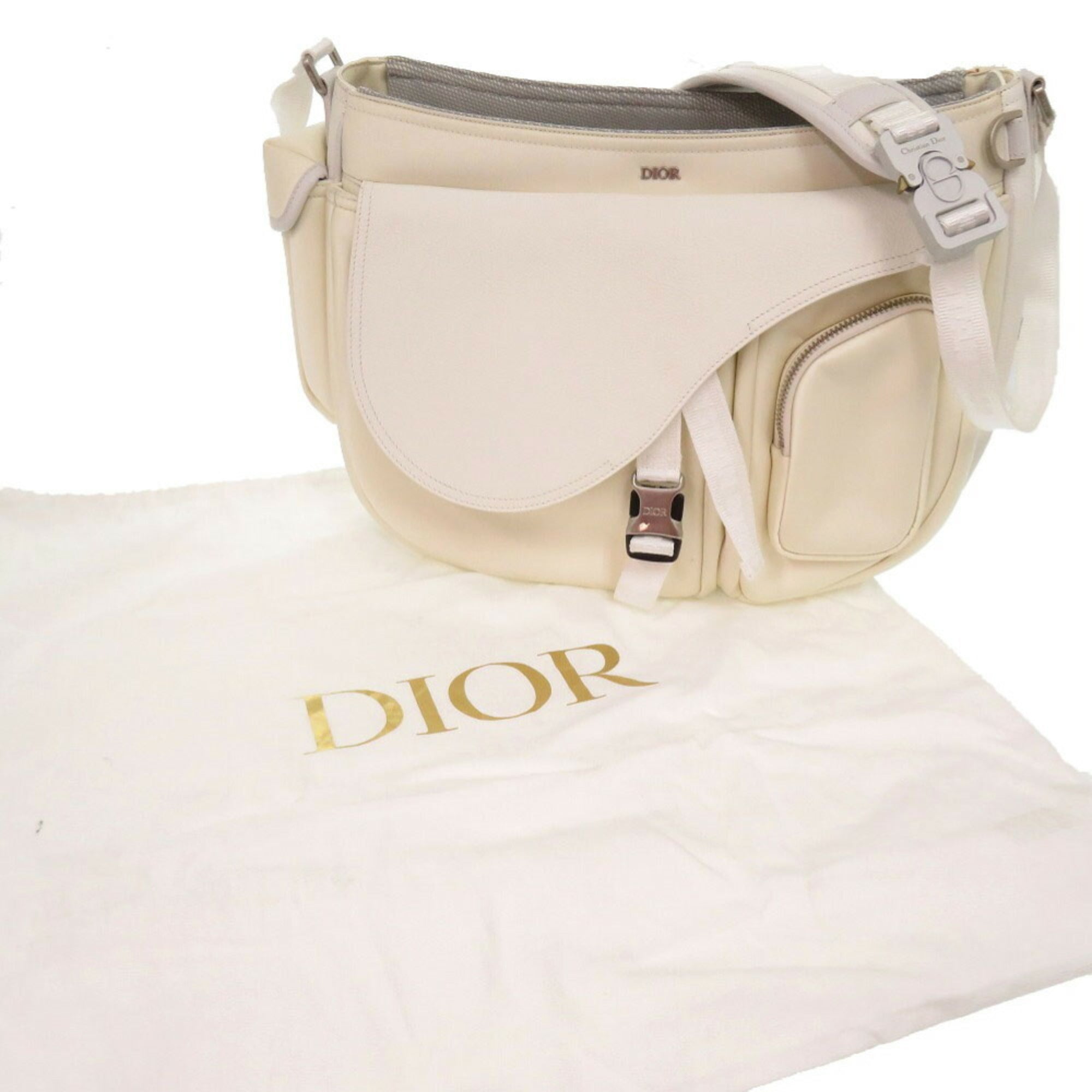 CRD Dior x Sacai Saddle Soft Bag 1ADHO029USG Leather Nylon White Shoulder 1579Christian Men's