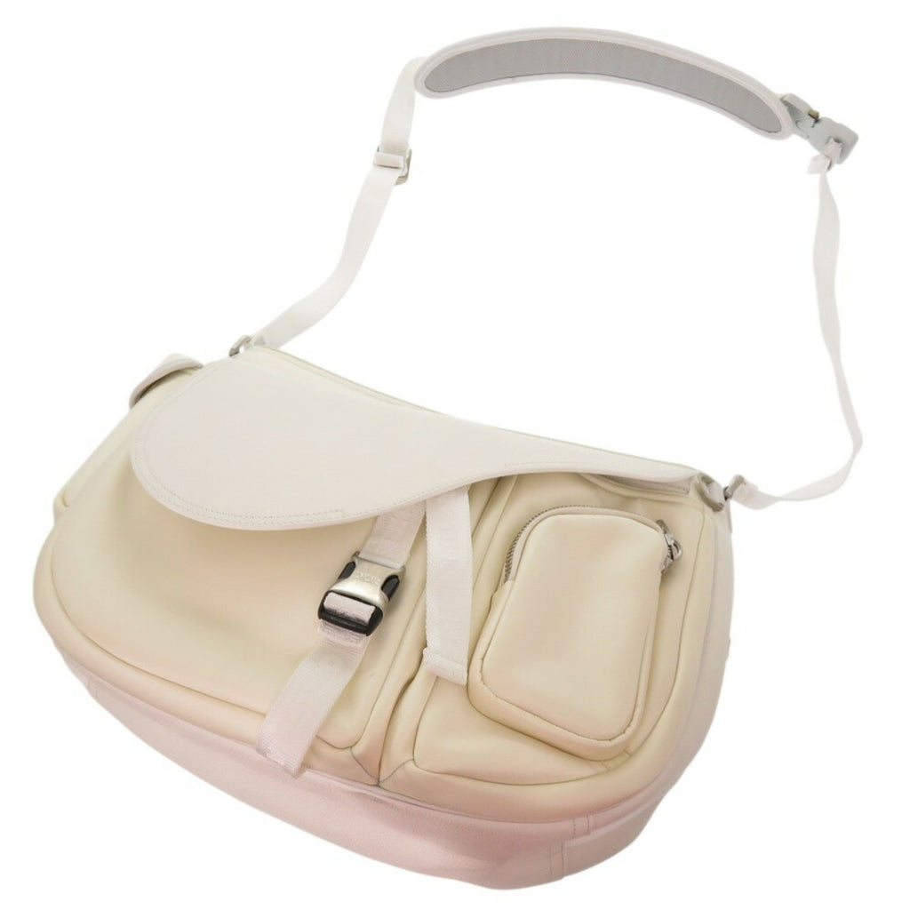 CRD Dior x Sacai Saddle Soft Bag 1ADHO029USG Leather Nylon White Shoulder 1579Christian Men's