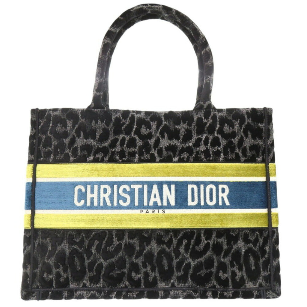 CRD Dior Velour Leopard Book Tote Medium Black 0003Christian