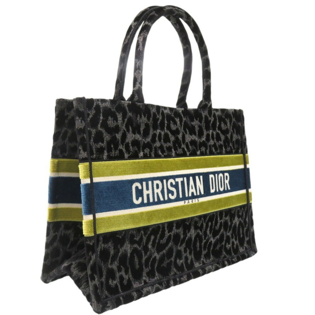CRD Dior Velour Leopard Book Tote Medium Black 0003Christian
