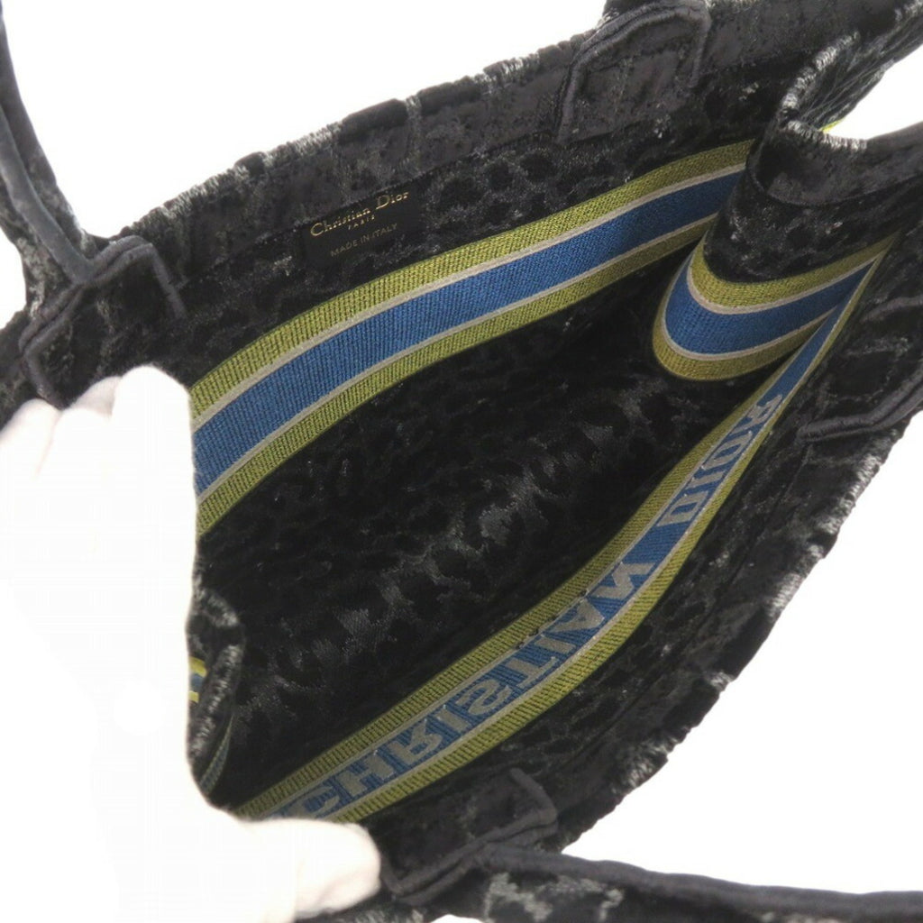 CRD Dior Velour Leopard Book Tote Medium Black 0003Christian