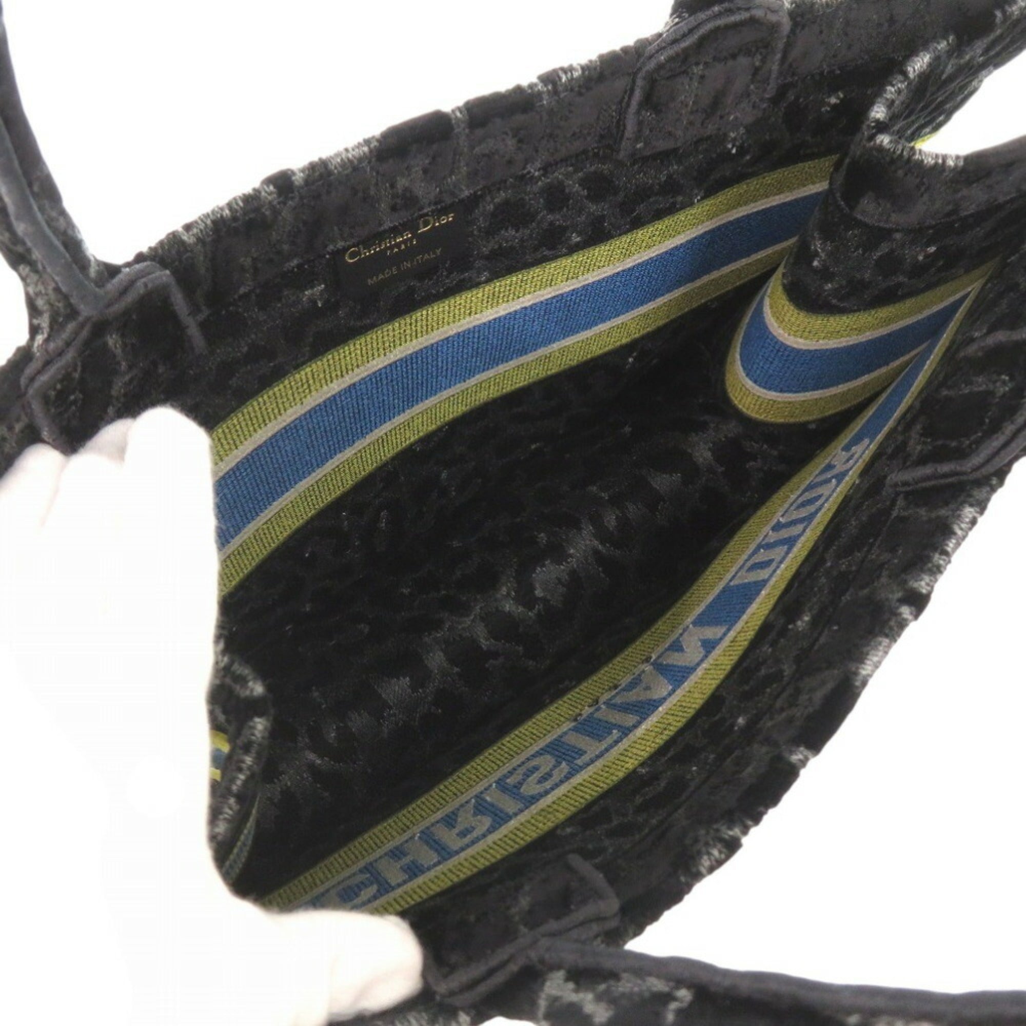 CRD Dior Velour Leopard Book Tote Medium Black 0003Christian