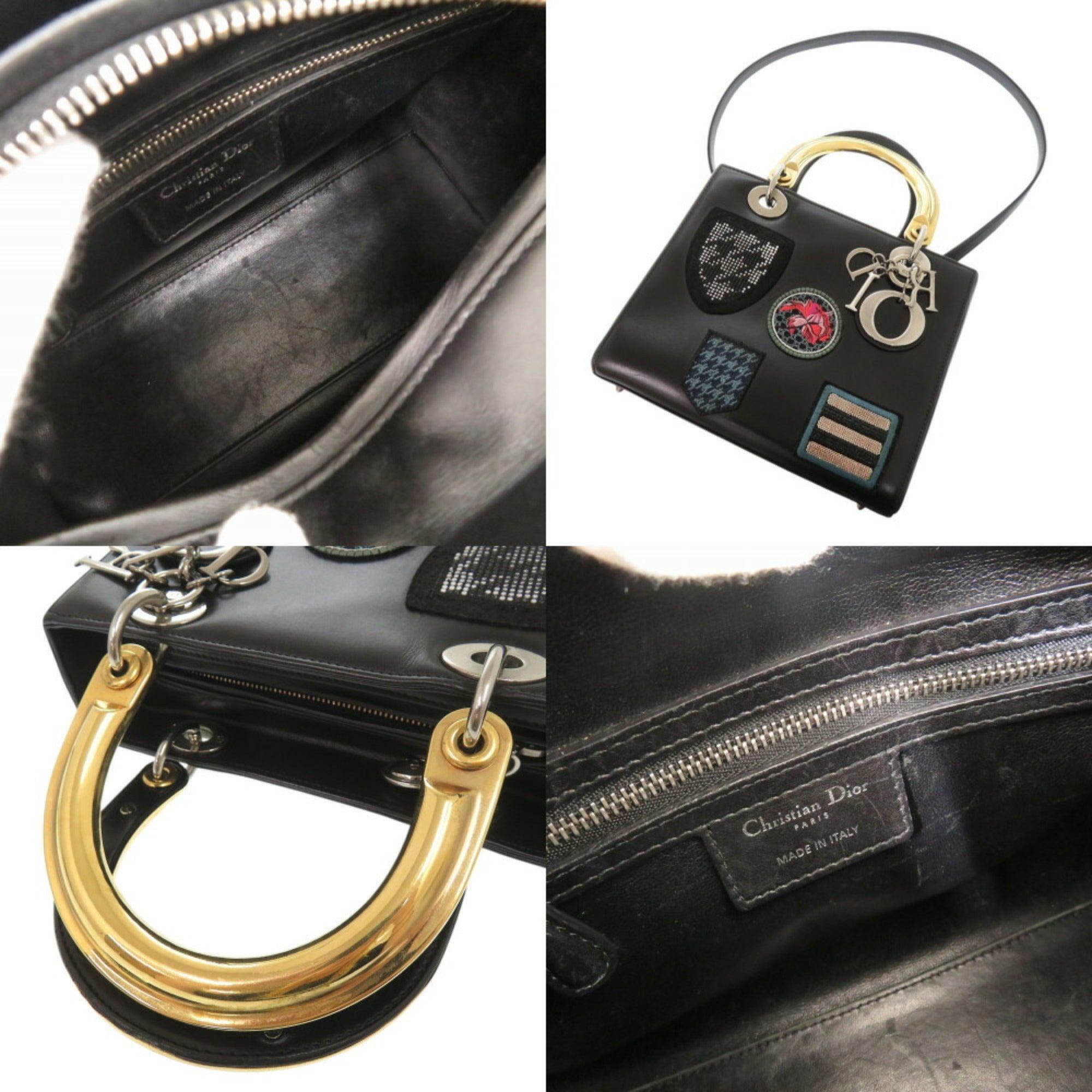 CRD Dior Lady Leather Black Multicolor Handbag Shoulder Bag 0786