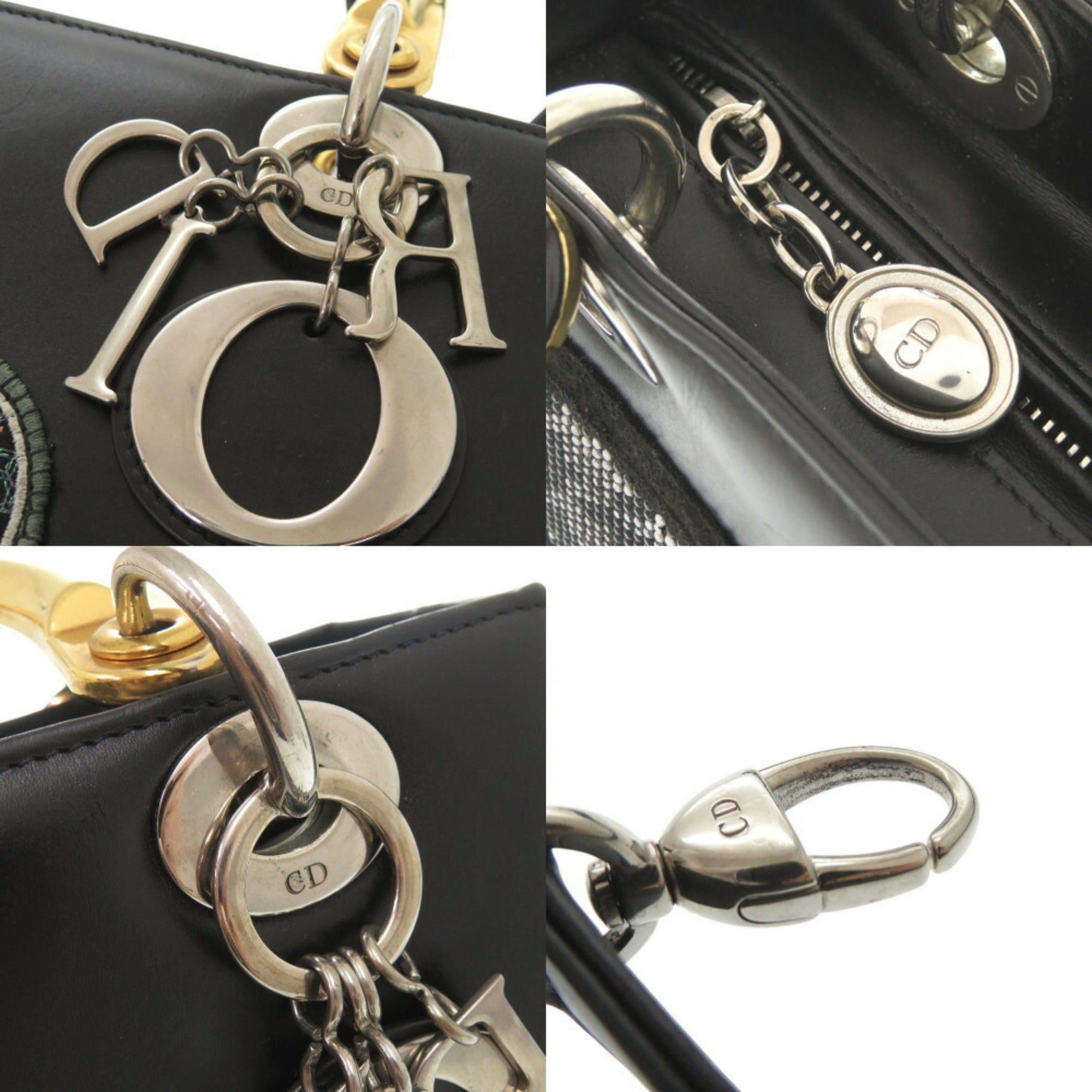 CRD Dior Lady Leather Black Multicolor Handbag Shoulder Bag 0786