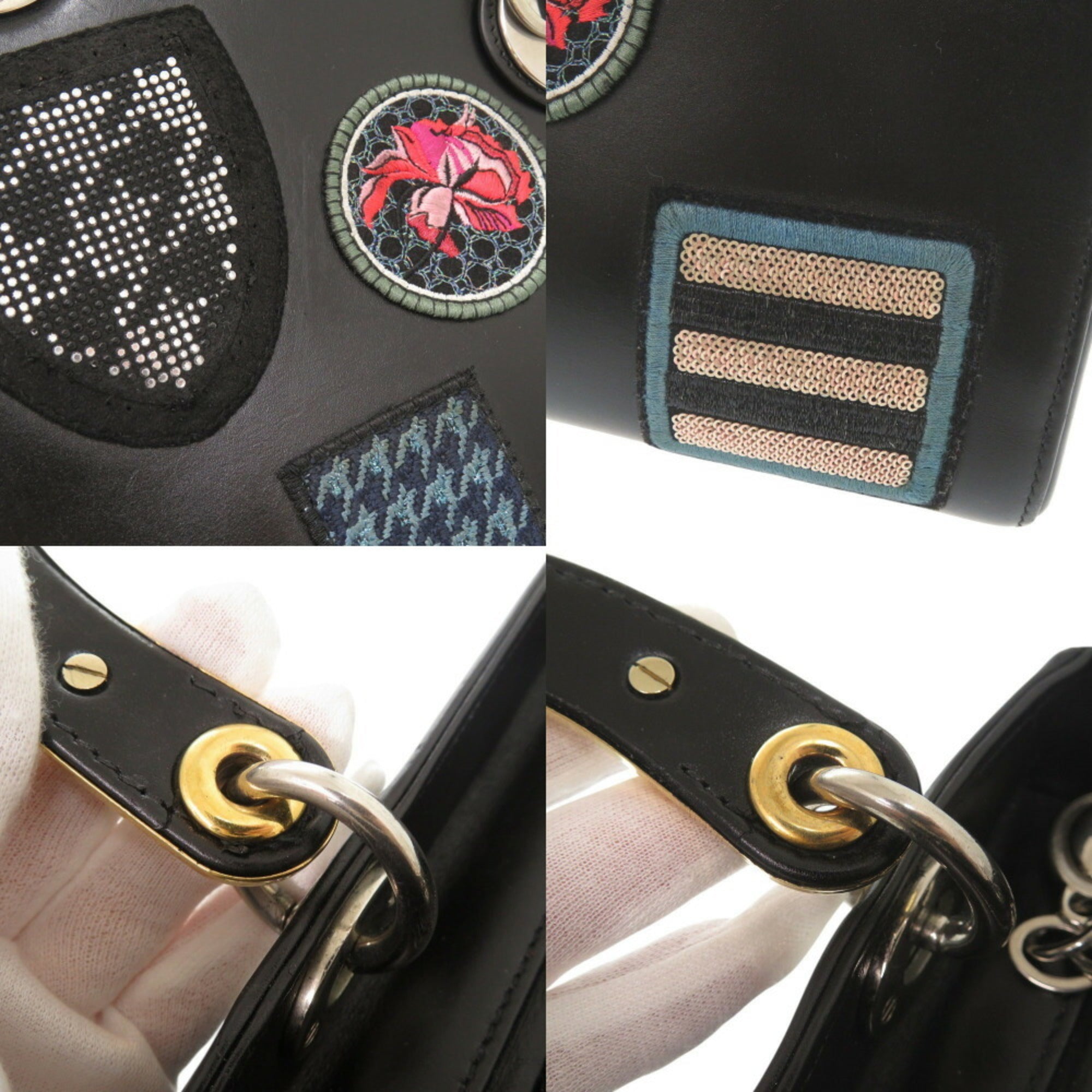 CRD Dior Lady Leather Black Multicolor Handbag Shoulder Bag 0786