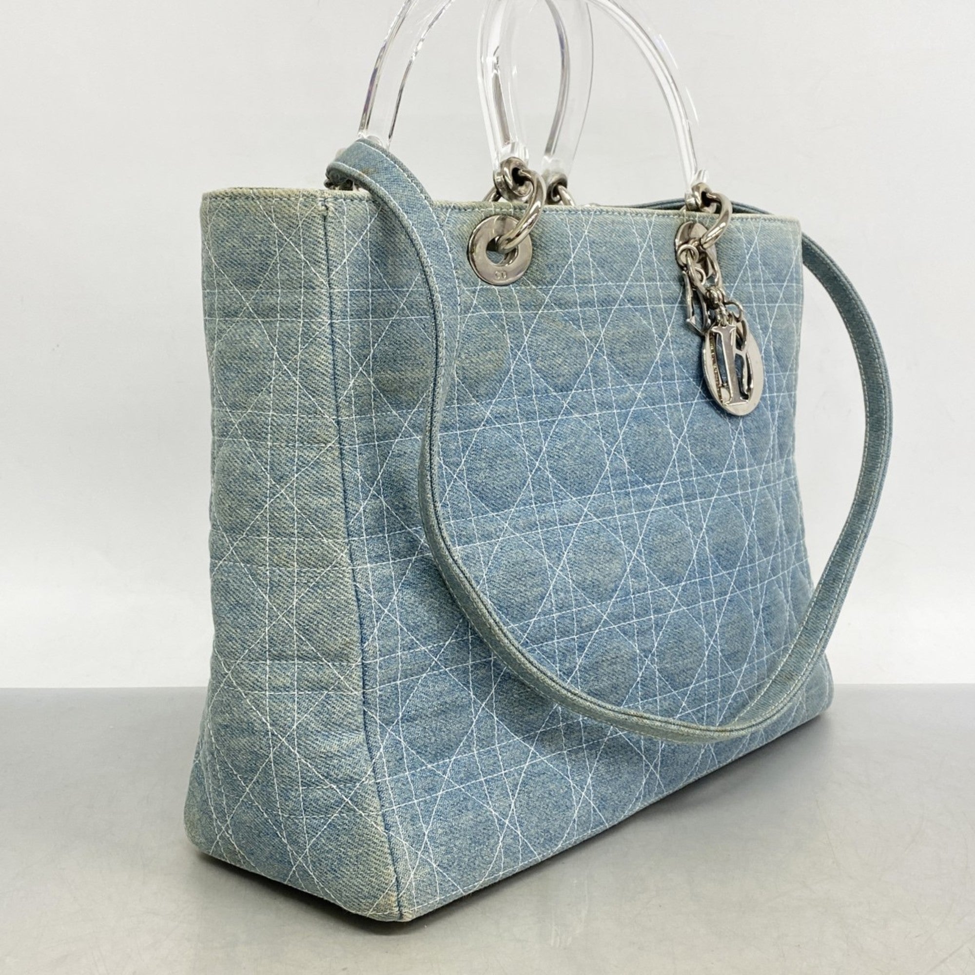 CRD Dior Cannage Lady Denim Blue 2-Way Bag for Women
