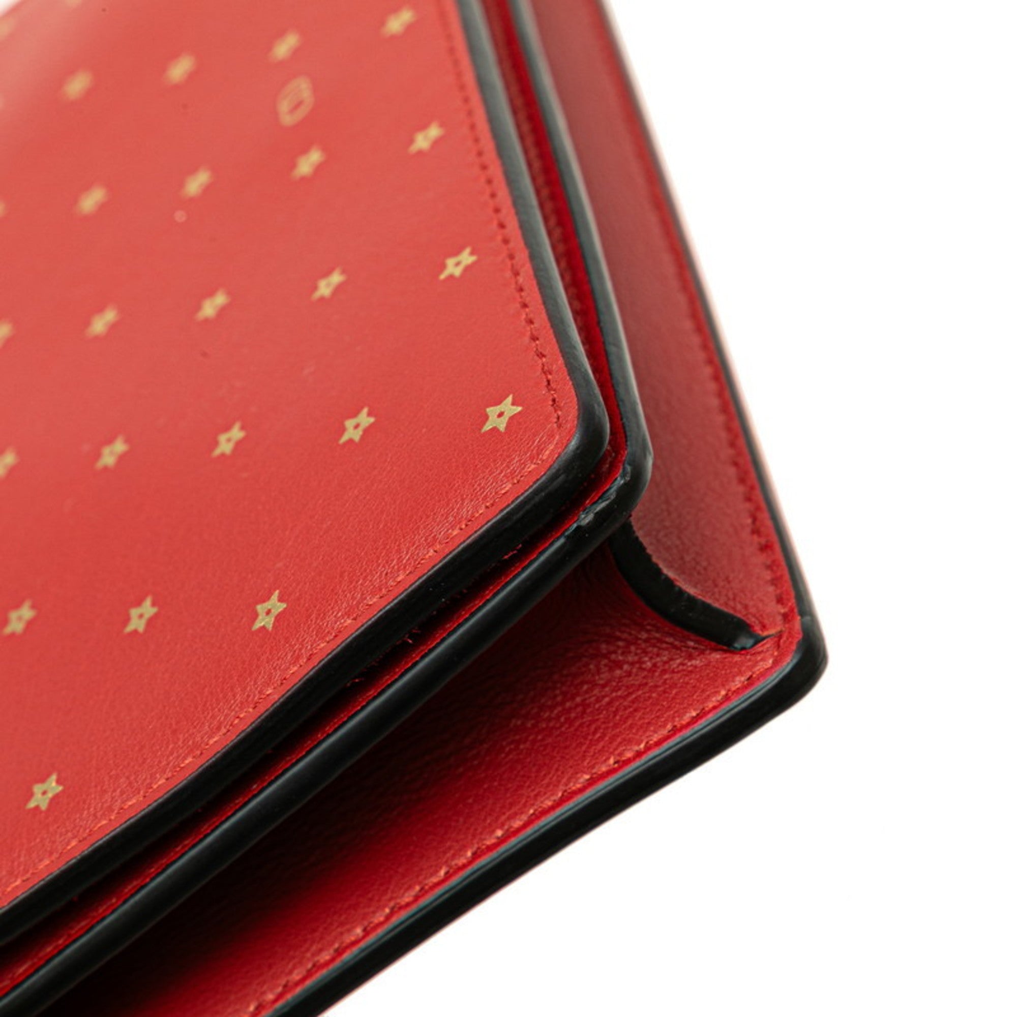 CRD Dior Dior Star Chain Wallet Shoulder Bag Red Gold Leather Women's