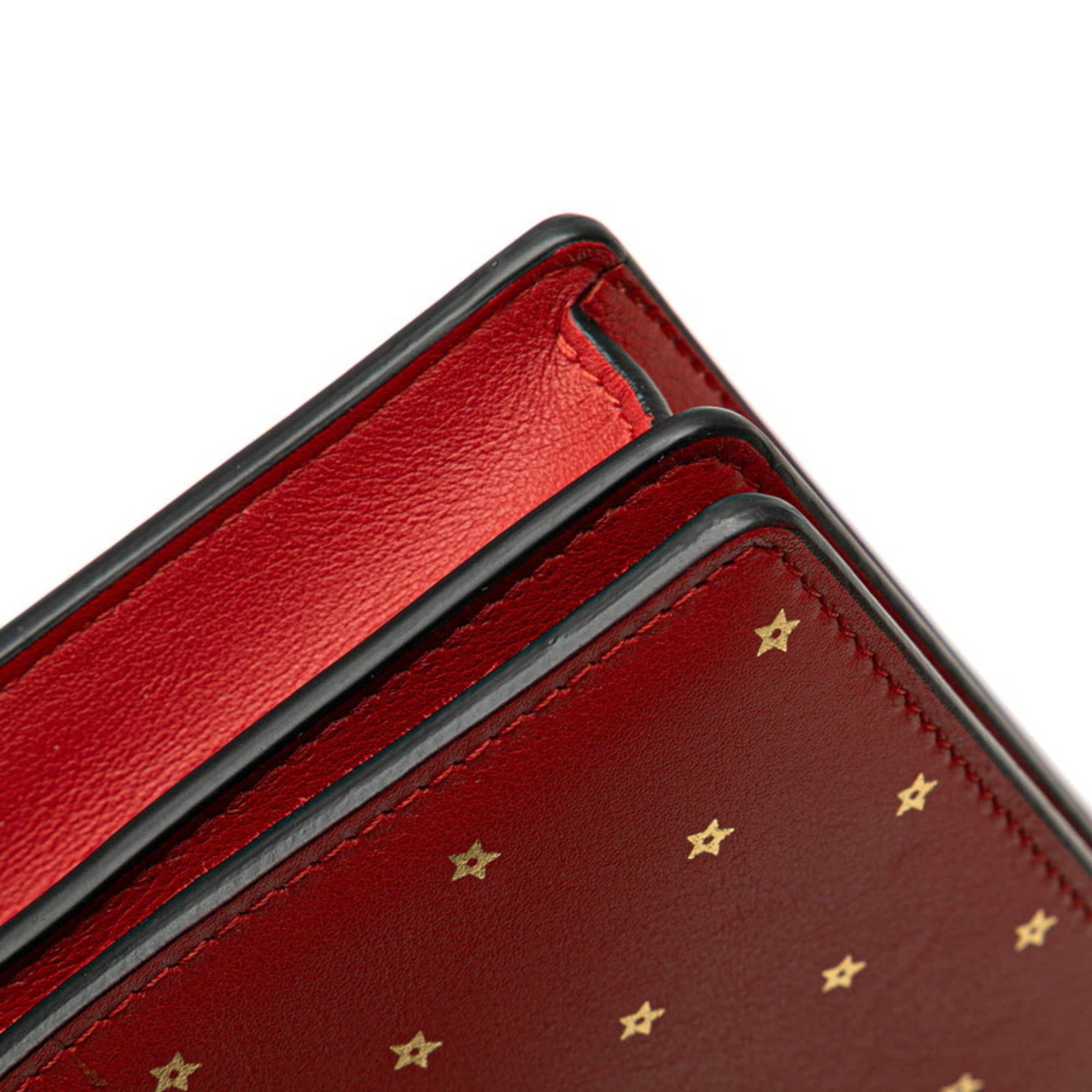 CRD Dior Dior Star Chain Wallet Shoulder Bag Red Gold Leather Women's