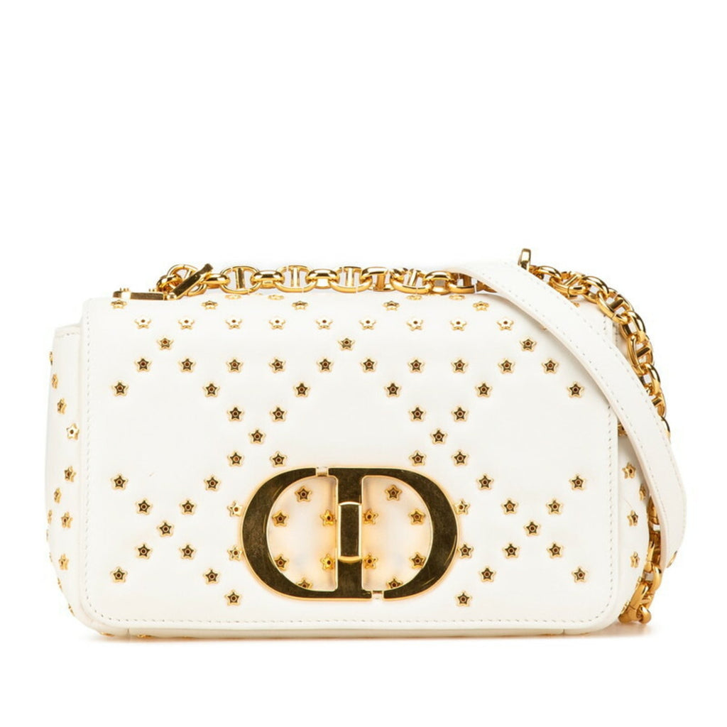 CRD Dior Caro Lucky Star Chain Shoulder Bag White Calfskin Women's