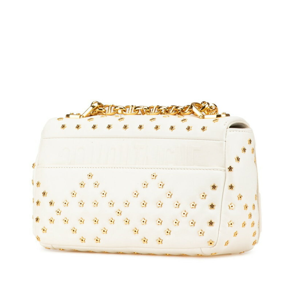 CRD Dior Caro Lucky Star Chain Shoulder Bag White Calfskin Women's