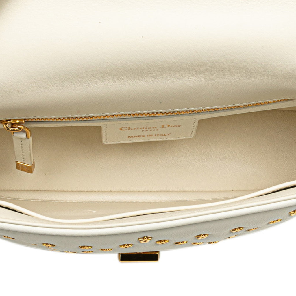 CRD Dior Caro Lucky Star Chain Shoulder Bag White Calfskin Women's
