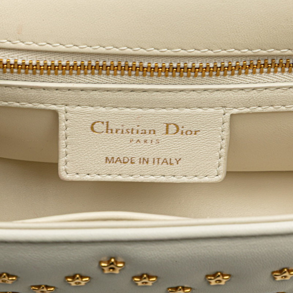 CRD Dior Caro Lucky Star Chain Shoulder Bag White Calfskin Women's