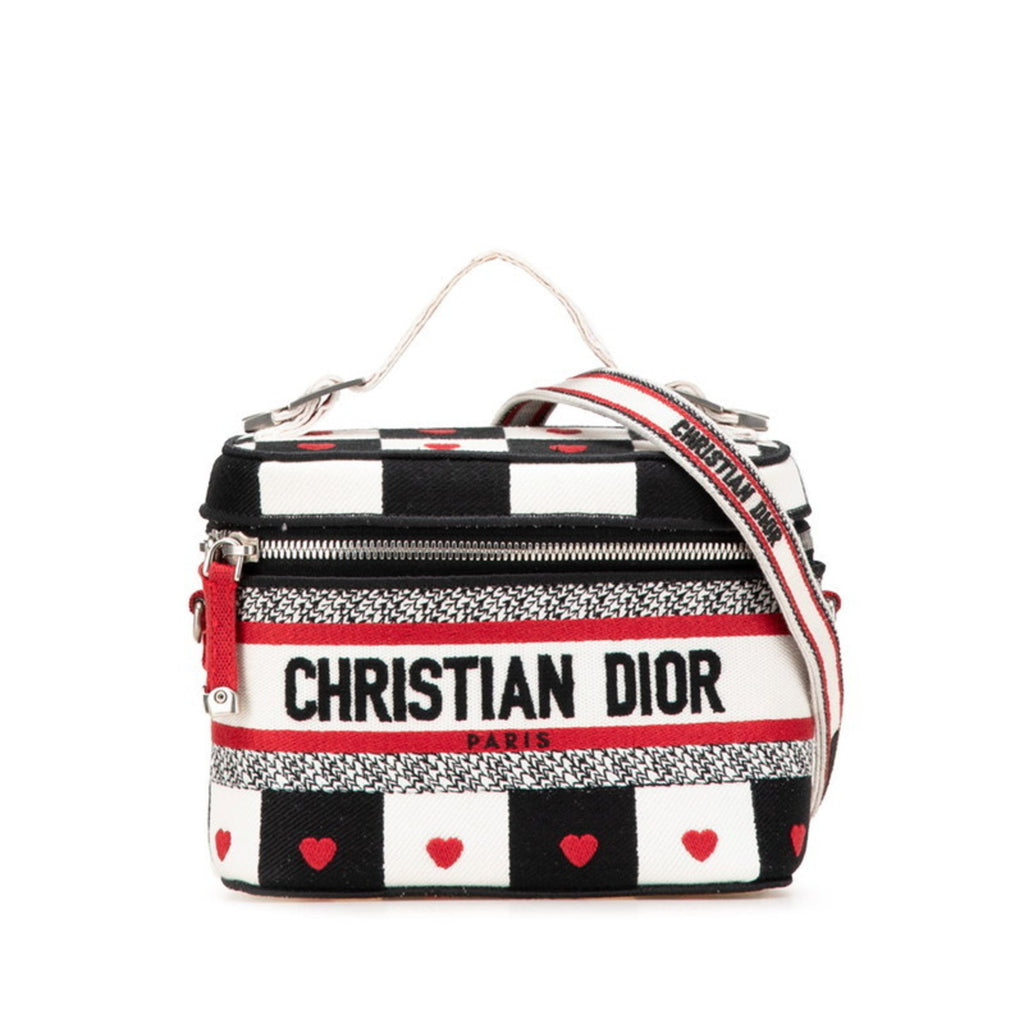 CRD Dior Dior Diora Mall Vanity Bag, Handbag, 2-Way, Black, White, Red, Canvas, Women's,